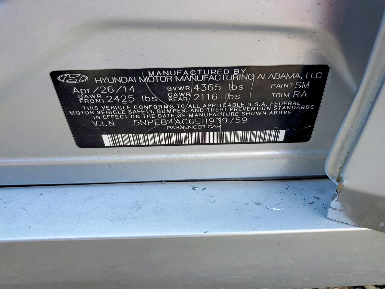 2014 Hyundai Sonata Gls Silver vin: 5NPEB4AC6EH939759
