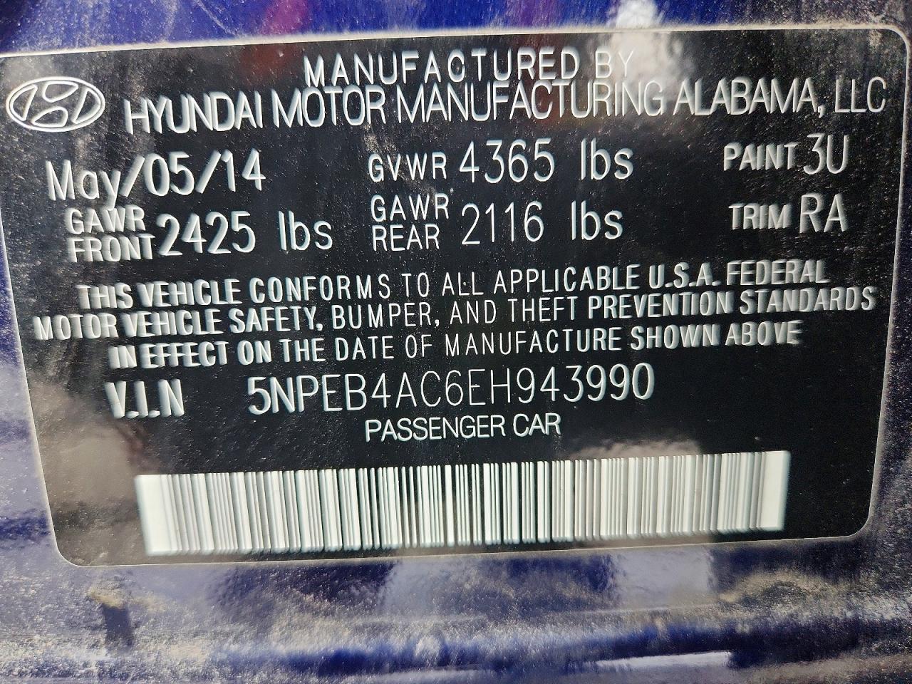 2014 Hyundai Sonata Gls Blue vin: 5NPEB4AC6EH943990
