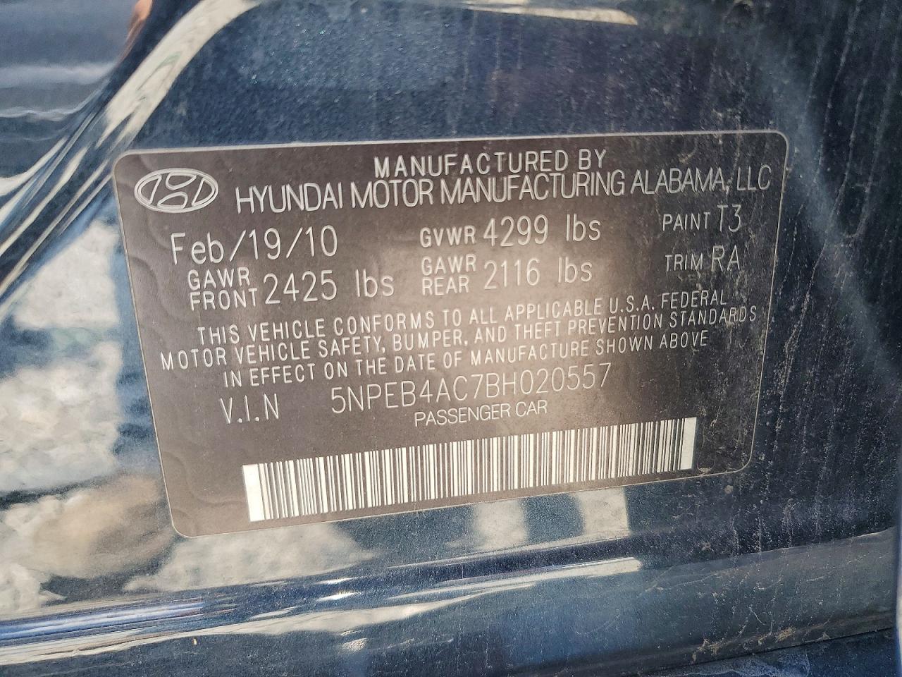 2011 Hyundai Sonata Gls Blue vin: 5NPEB4AC7BH020557