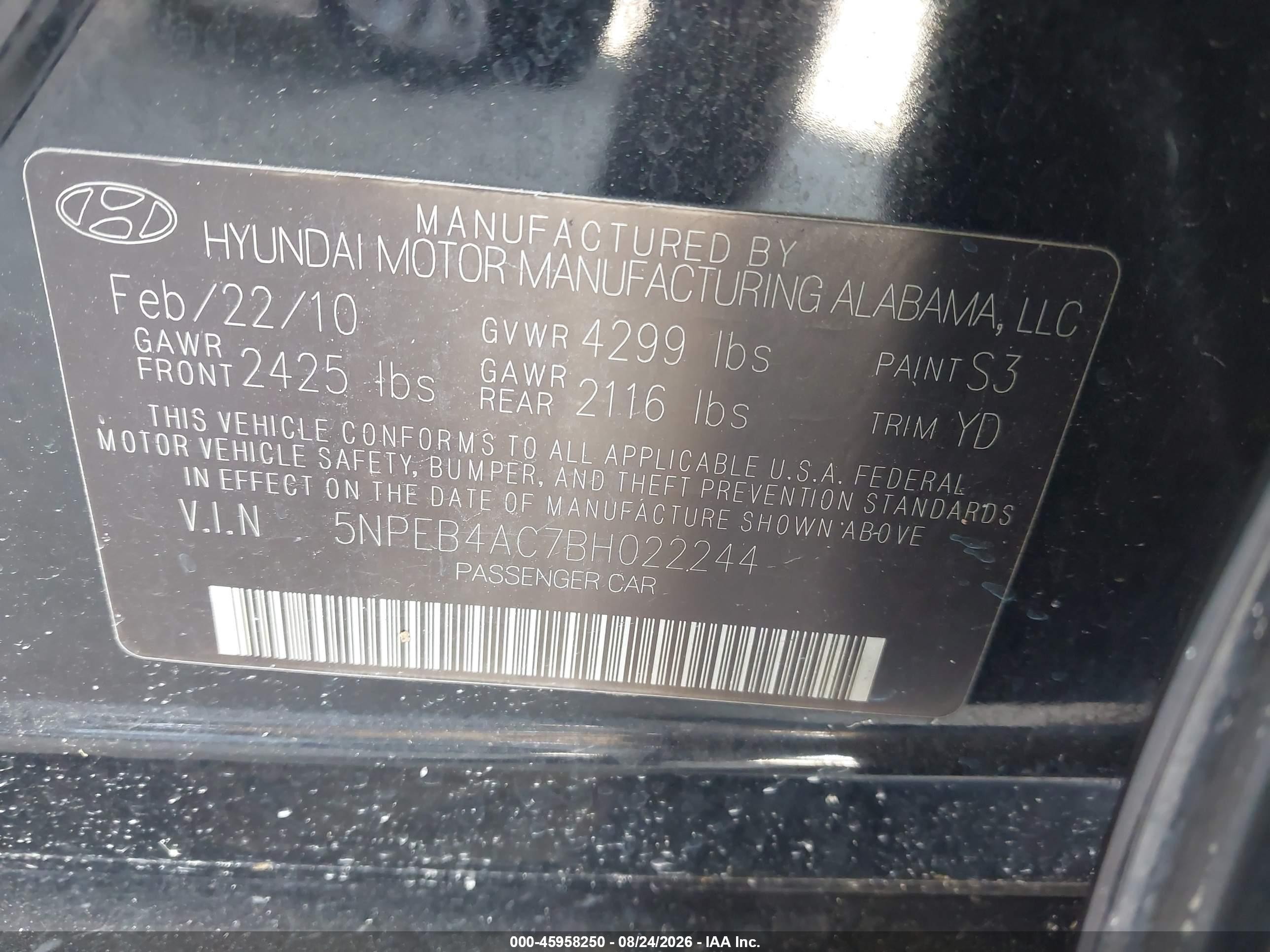2011 Hyundai Sonata Gls Черный vin: 5NPEB4AC7BH022244