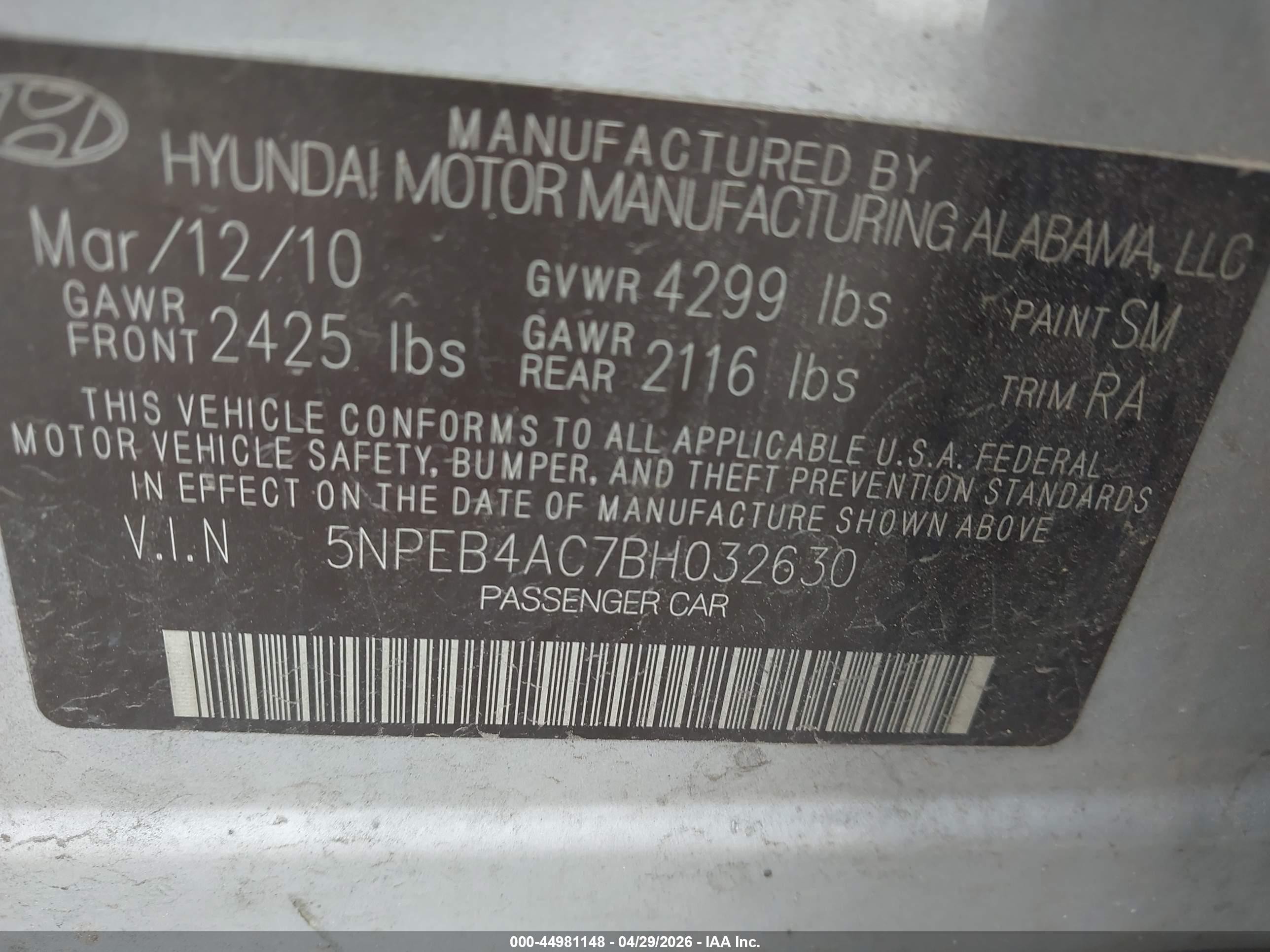 2011 Hyundai Sonata Gls Silver vin: 5NPEB4AC7BH032630