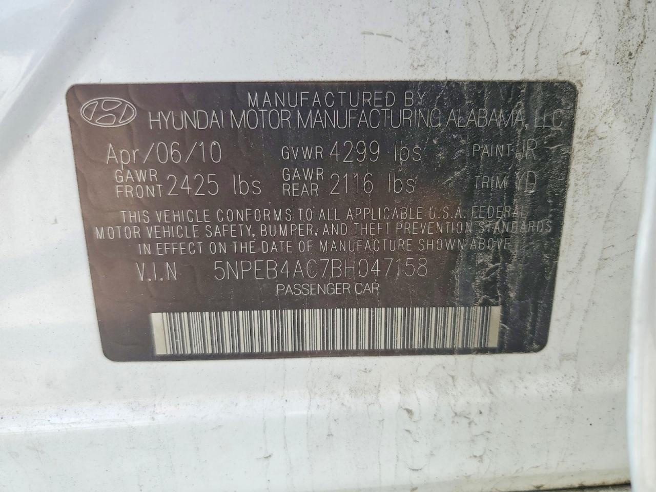2011 Hyundai Sonata Gls White vin: 5NPEB4AC7BH047158