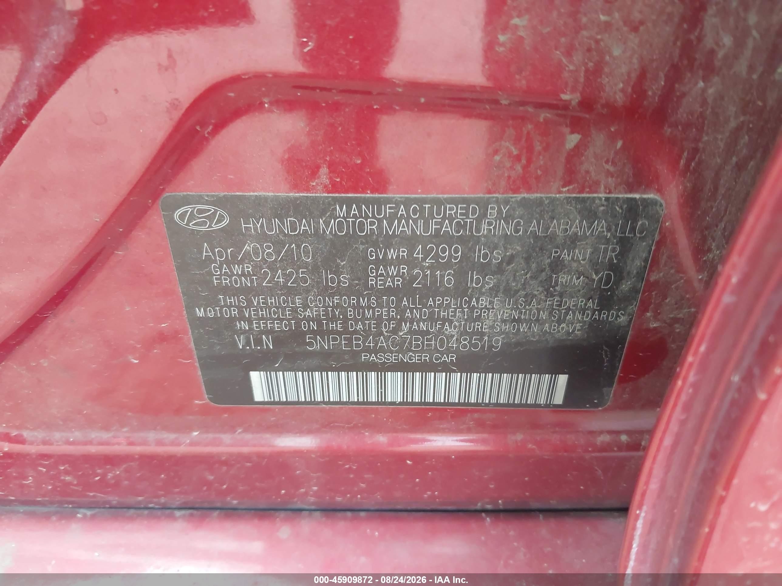 2011 Hyundai Sonata Gls Maroon vin: 5NPEB4AC7BH048519