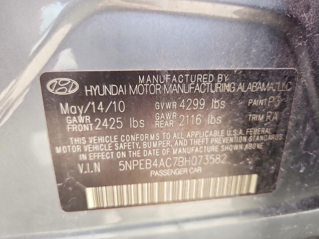 2011 Hyundai Sonata Gls Gray vin: 5NPEB4AC7BH073582