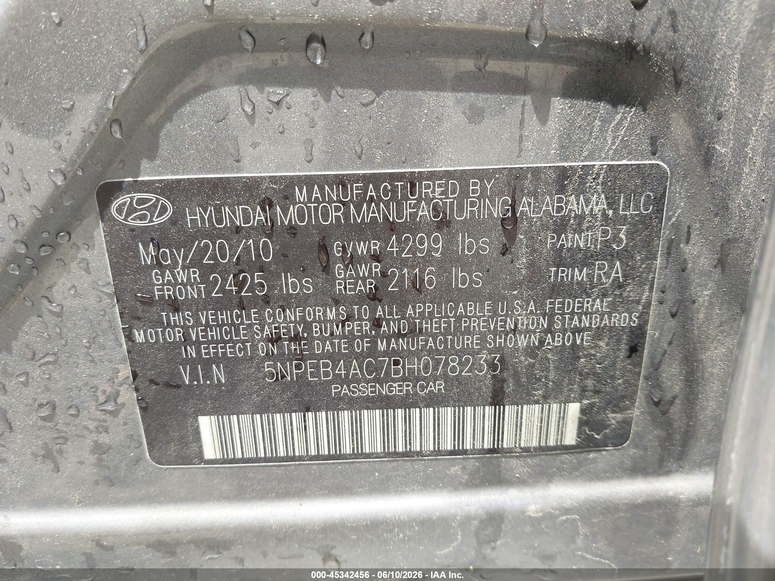2011 Hyundai Sonata Gls Gray vin: 5NPEB4AC7BH078233