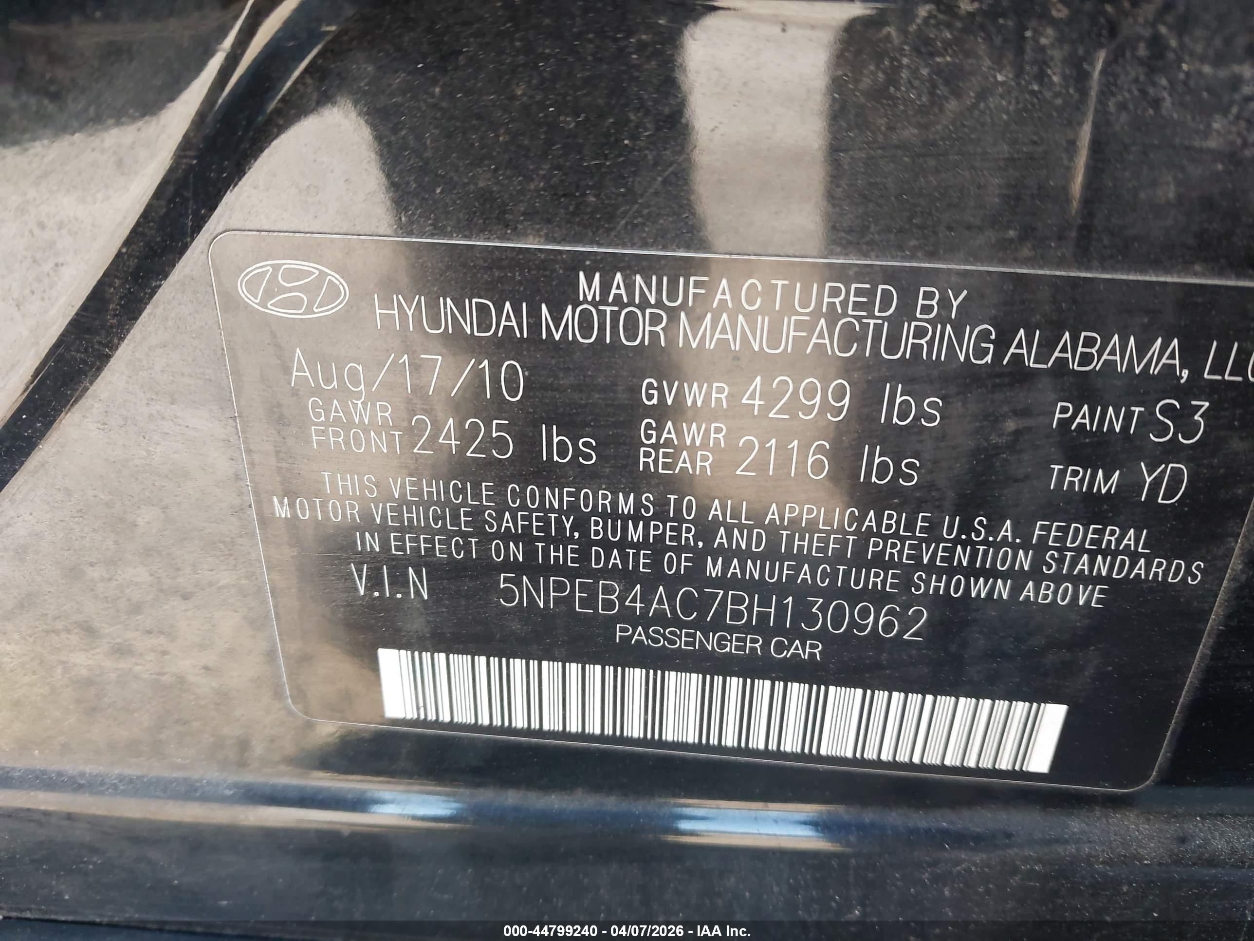 2011 Hyundai Sonata Gls Black vin: 5NPEB4AC7BH130962
