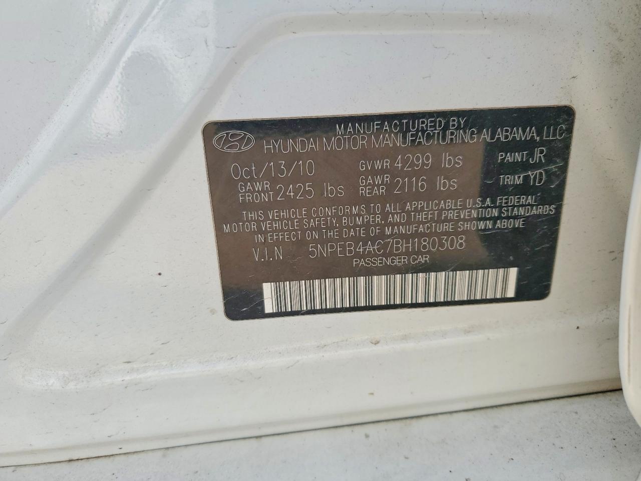 2011 Hyundai Sonata Gls White vin: 5NPEB4AC7BH180308