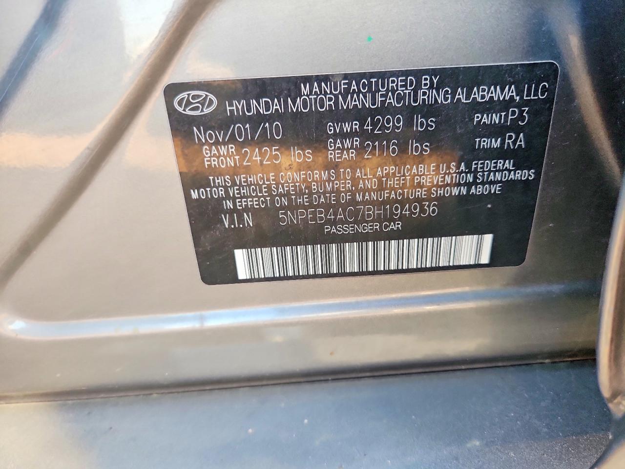 2011 Hyundai Sonata Gls Gray vin: 5NPEB4AC7BH194936