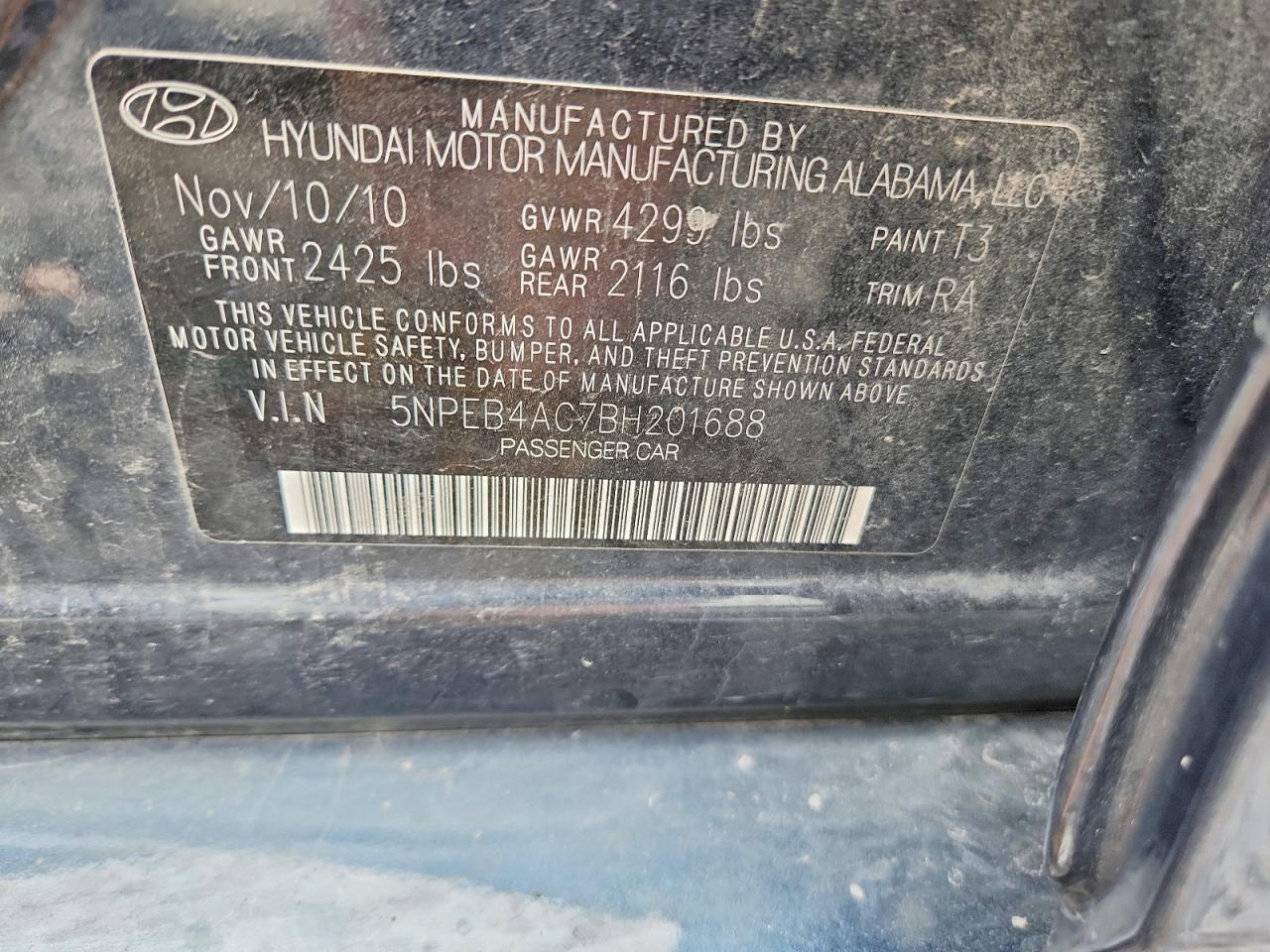 2011 Hyundai Sonata Gls Синий vin: 5NPEB4AC7BH201688