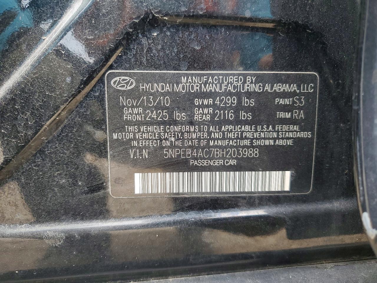 2011 Hyundai Sonata Gls Black vin: 5NPEB4AC7BH203988