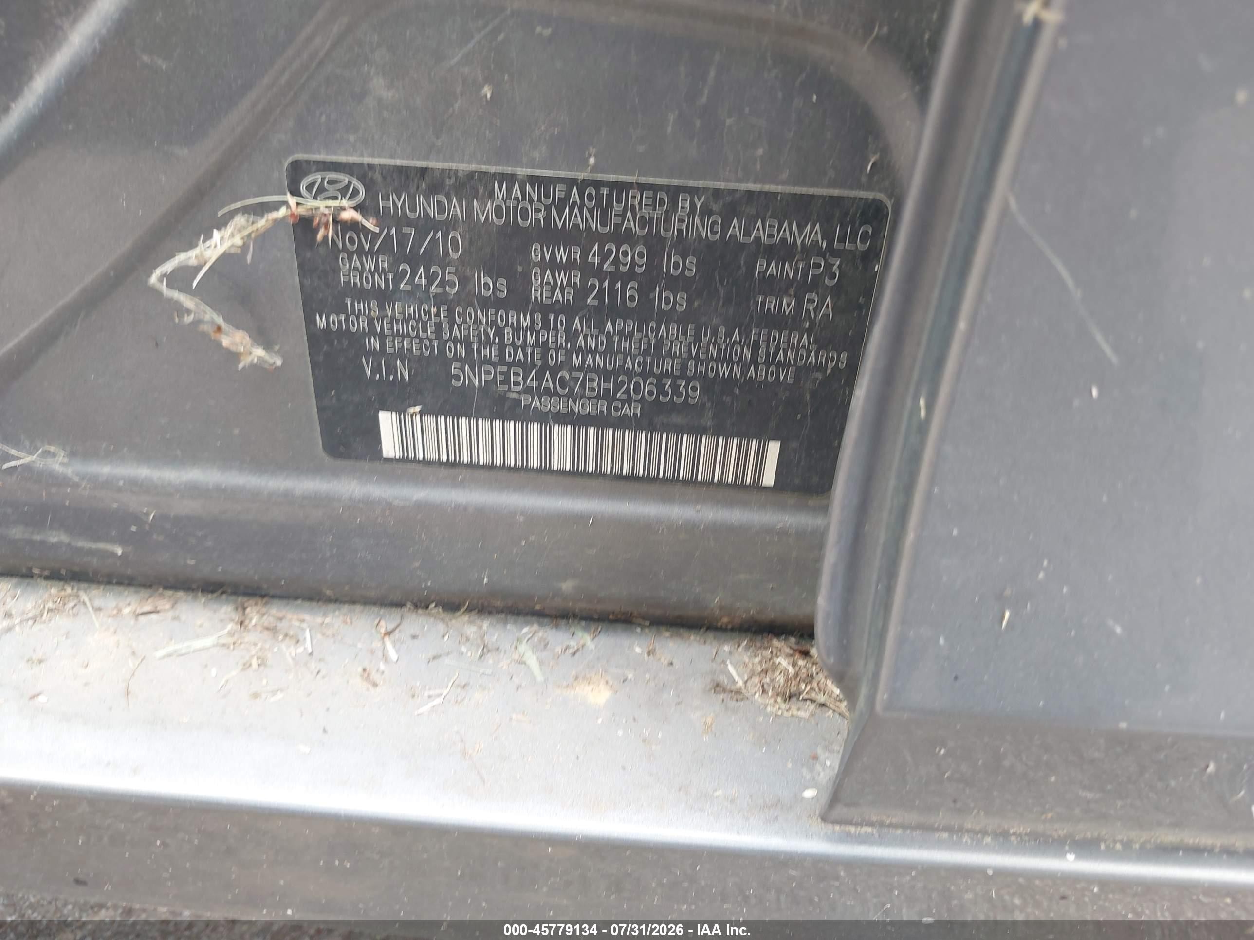 2011 Hyundai Sonata Gls Gray vin: 5NPEB4AC7BH206339
