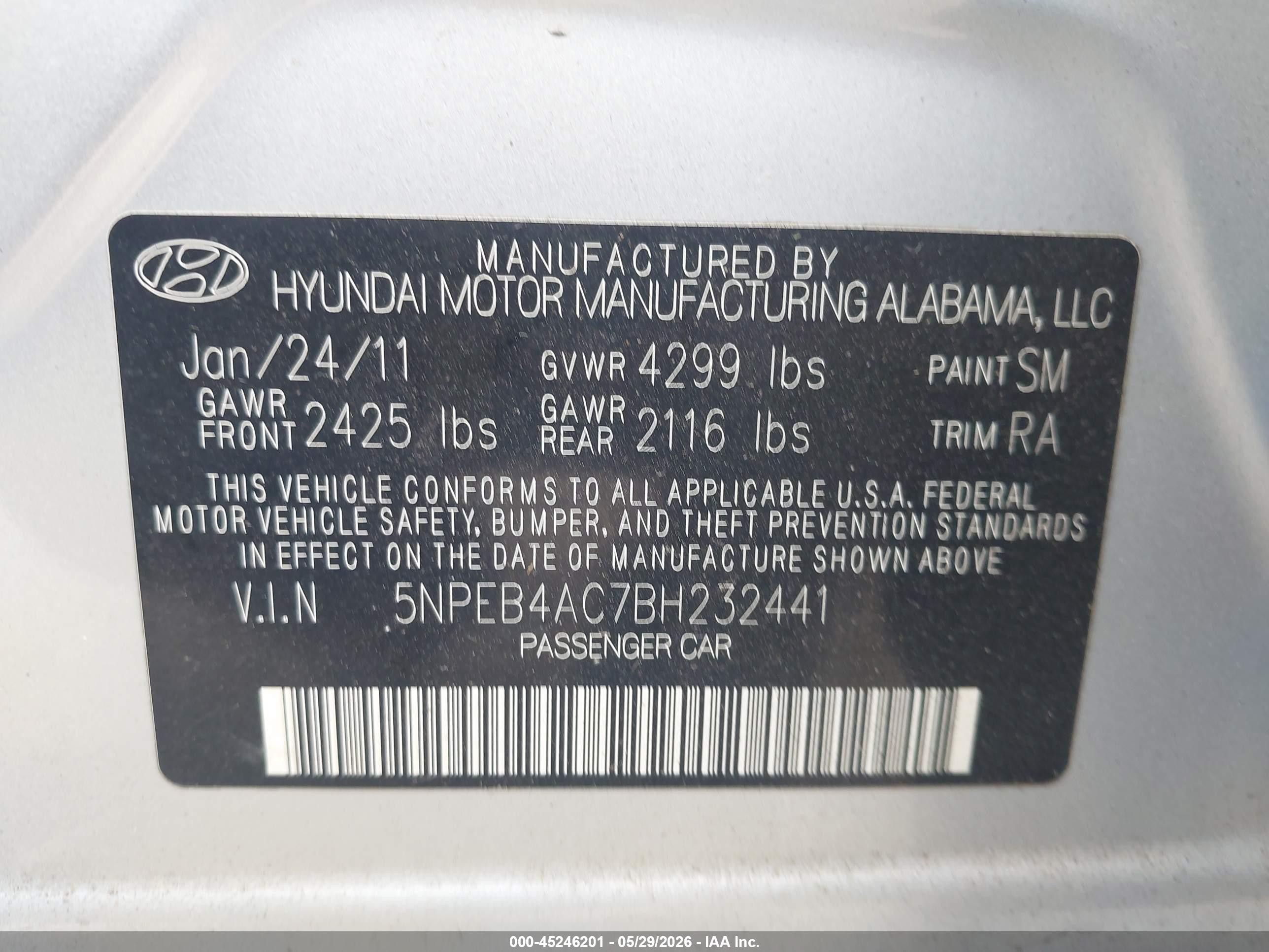 2011 Hyundai Sonata Gls Silver vin: 5NPEB4AC7BH232441