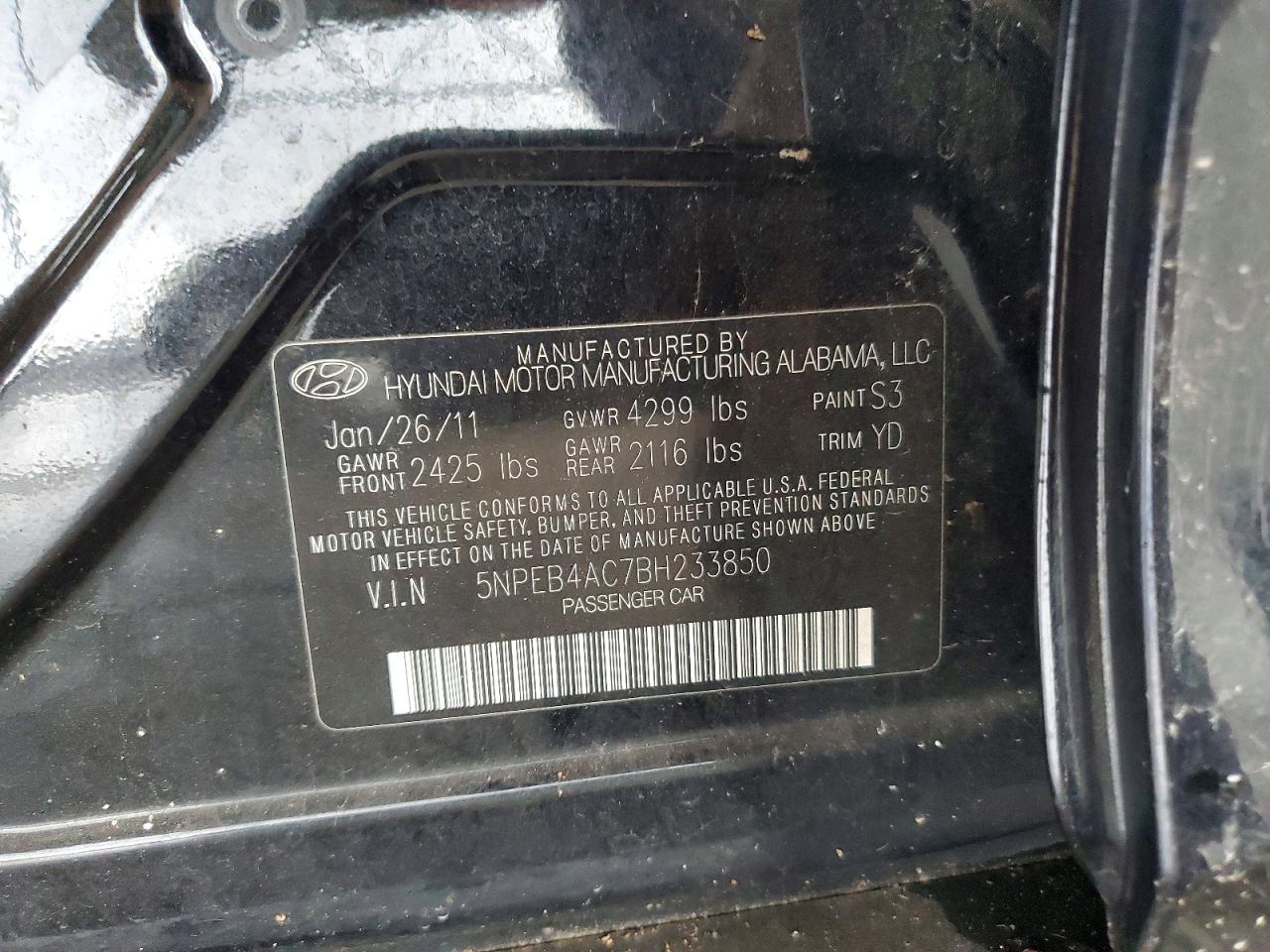 2011 Hyundai Sonata Gls Black vin: 5NPEB4AC7BH233850