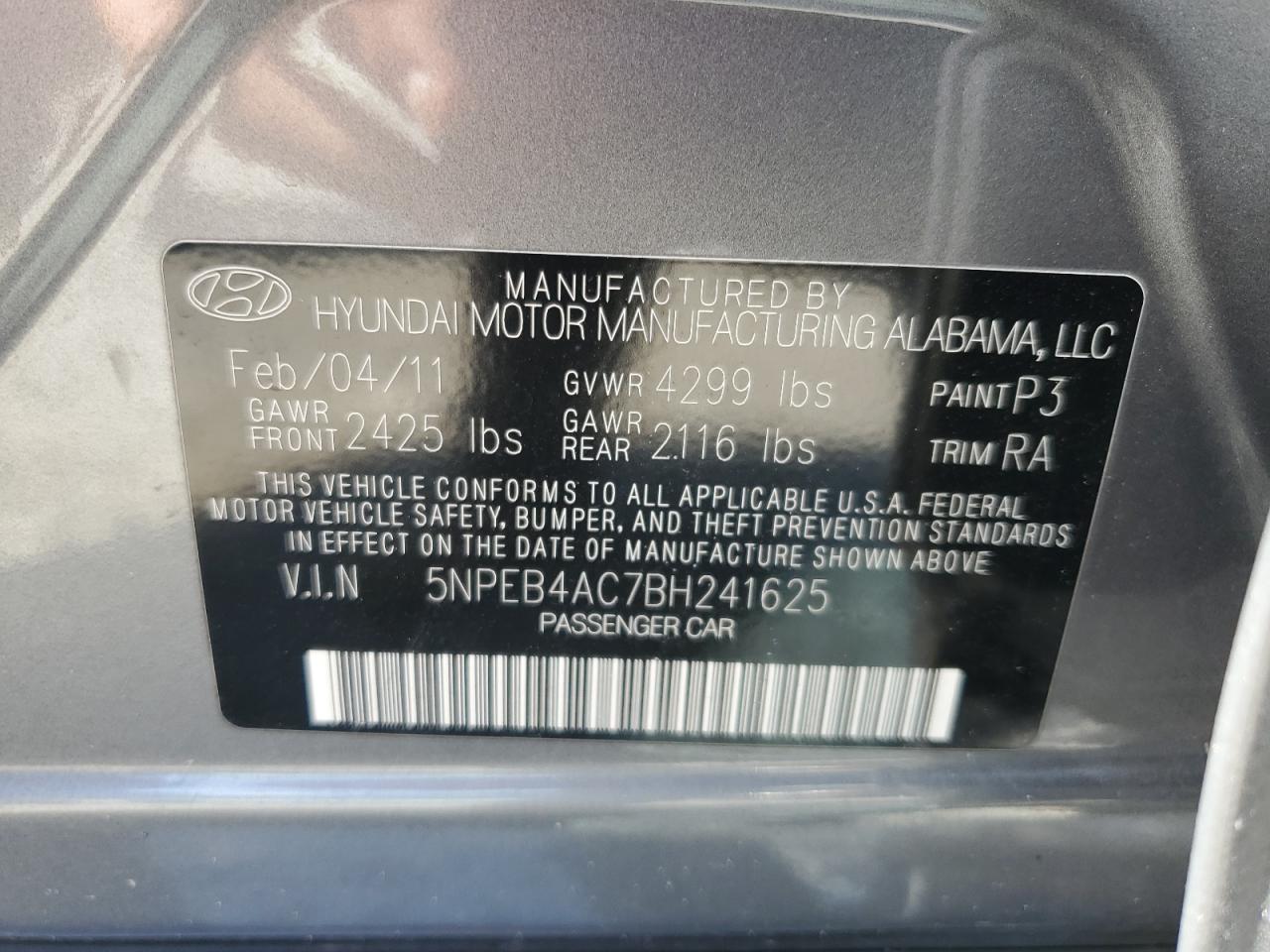 2011 Hyundai Sonata Gls Серый vin: 5NPEB4AC7BH241625