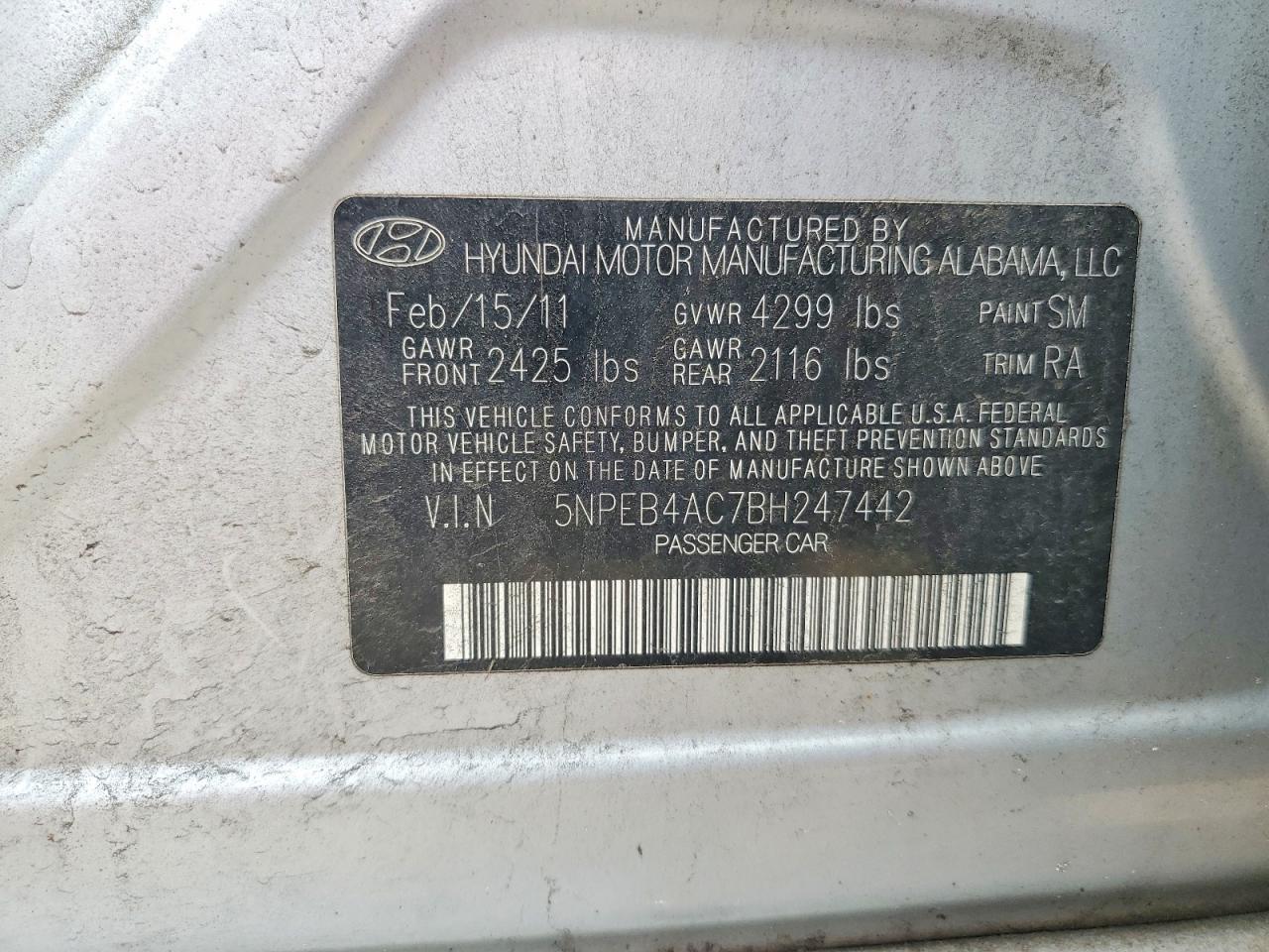 2011 Hyundai Sonata Gls Silver vin: 5NPEB4AC7BH247442