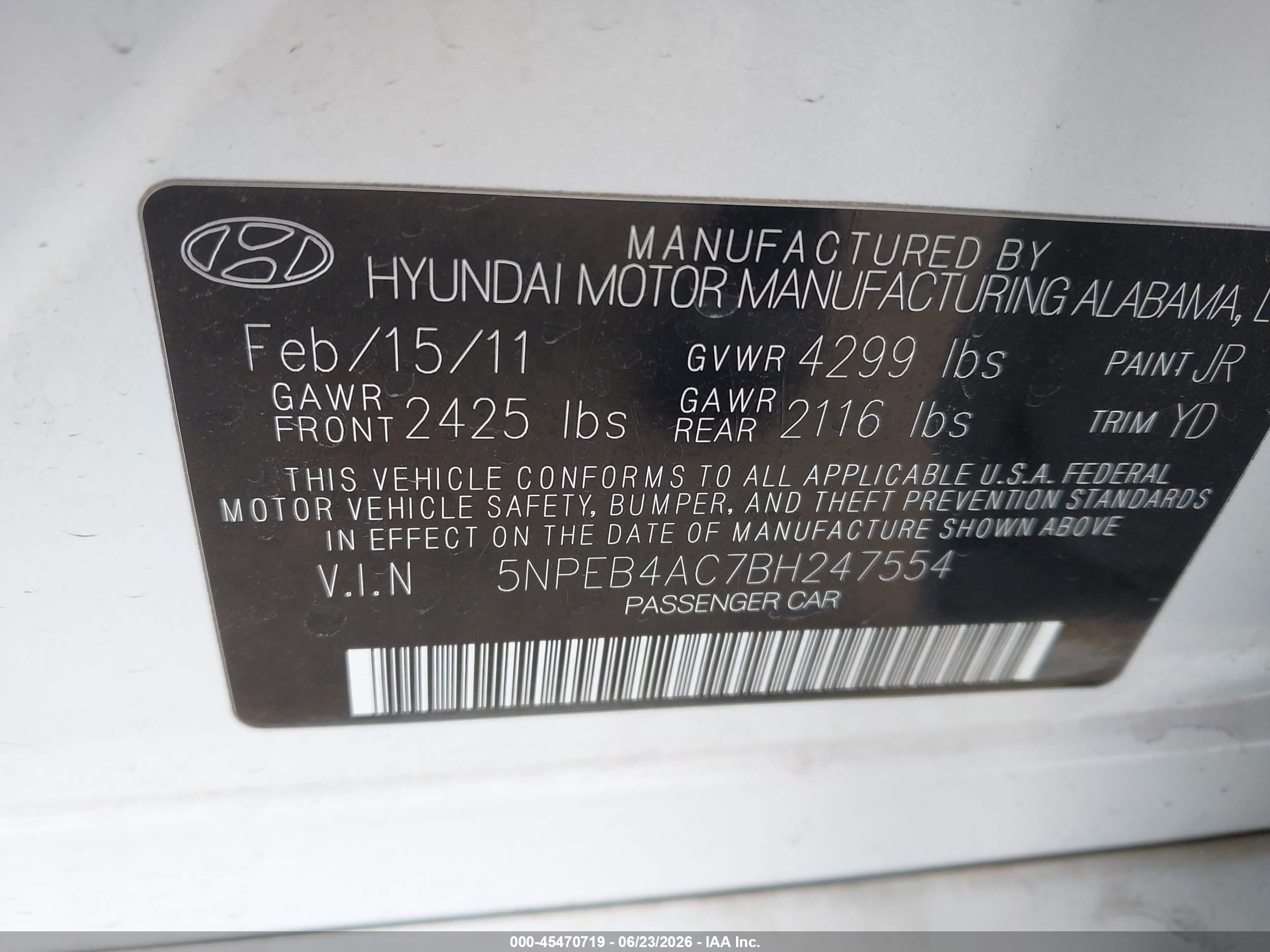 2011 Hyundai Sonata Gls White vin: 5NPEB4AC7BH247554