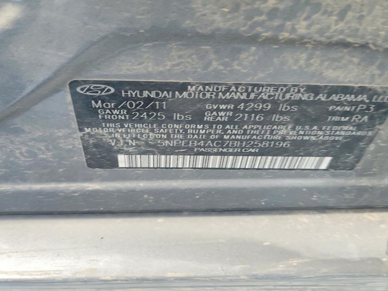 2011 Hyundai Sonata Gls Gray vin: 5NPEB4AC7BH258196