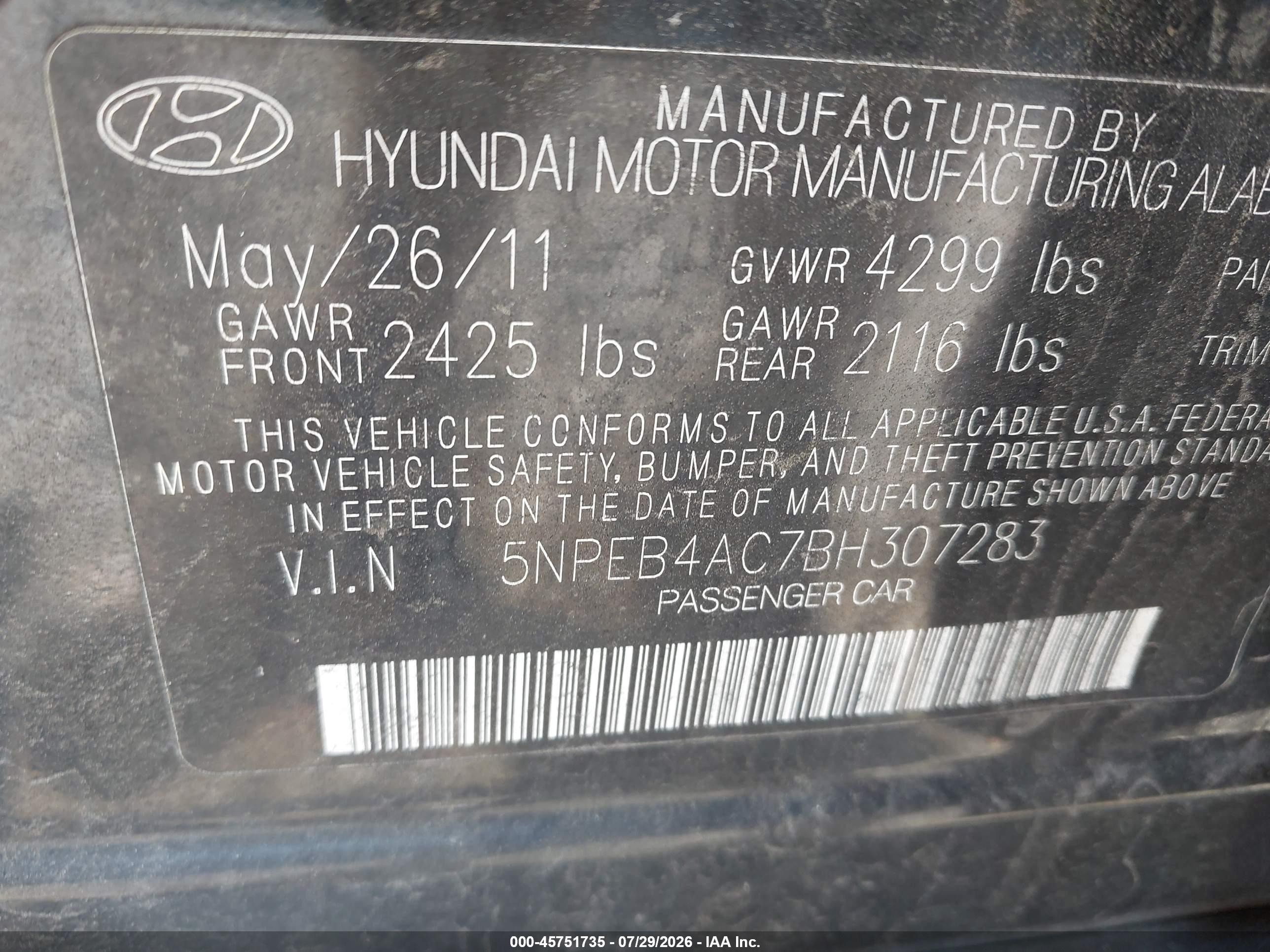 2011 Hyundai Sonata Gls Black vin: 5NPEB4AC7BH307283