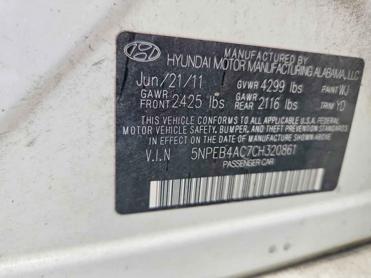 2012 Hyundai Sonata Gls White vin: 5NPEB4AC7CH320861