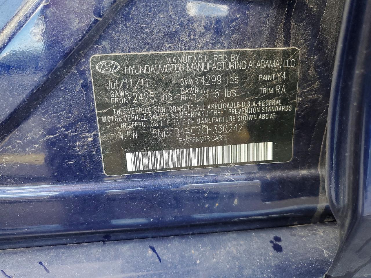 2012 Hyundai Sonata Gls Blue vin: 5NPEB4AC7CH330242