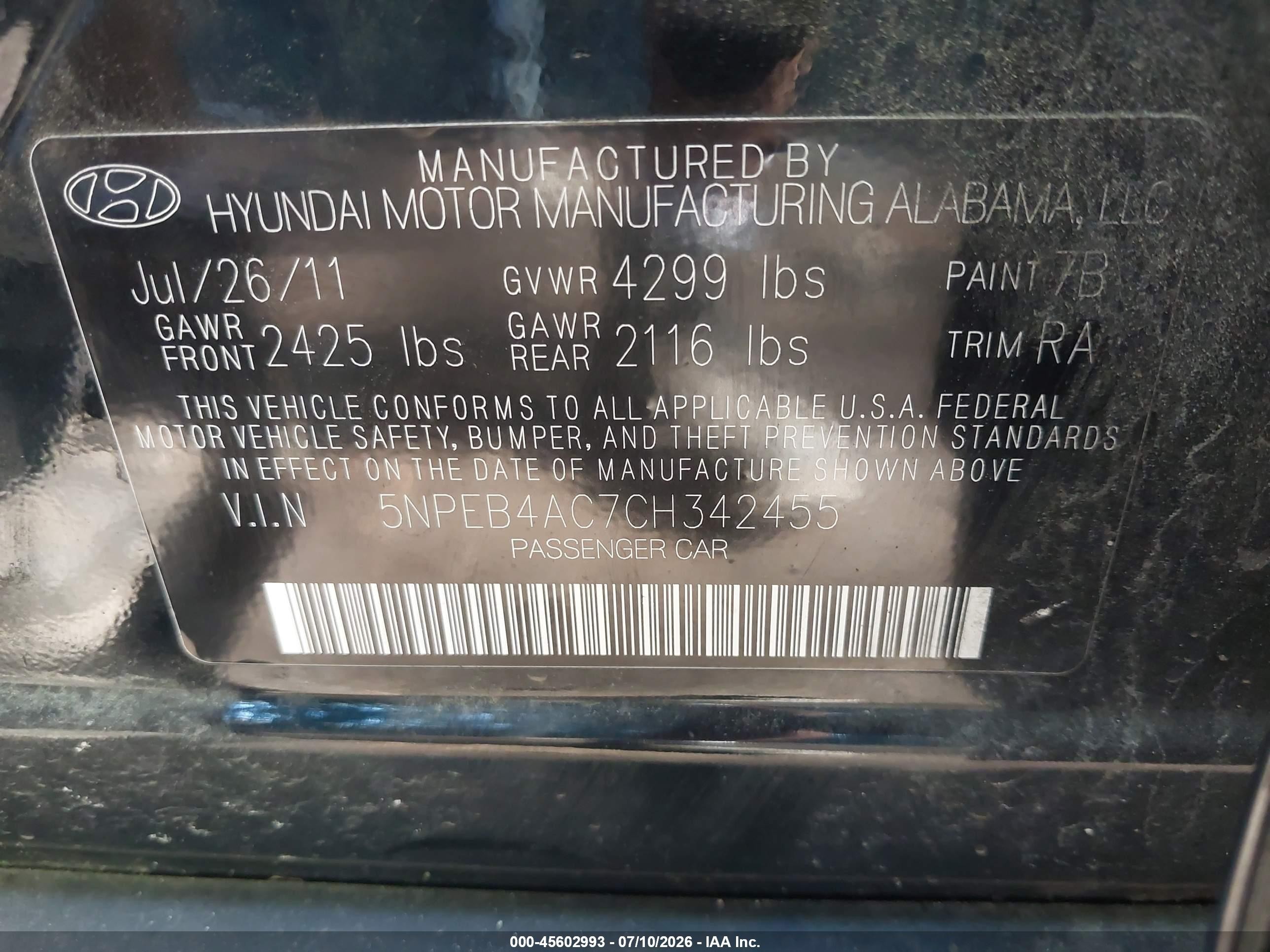 2012 Hyundai Sonata Gls Black vin: 5NPEB4AC7CH342455