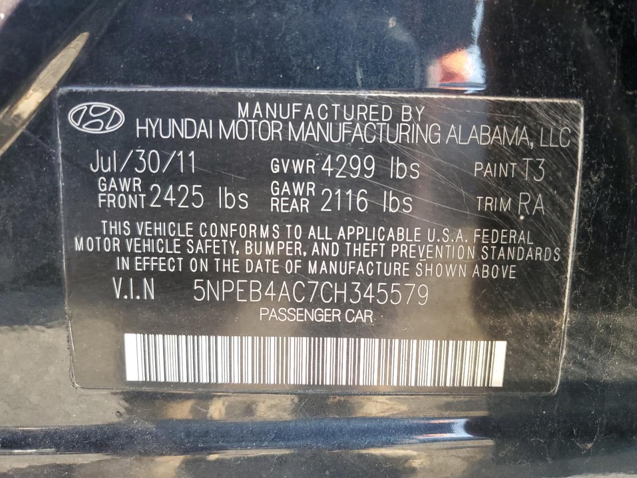 2012 Hyundai Sonata Gls Blue vin: 5NPEB4AC7CH345579