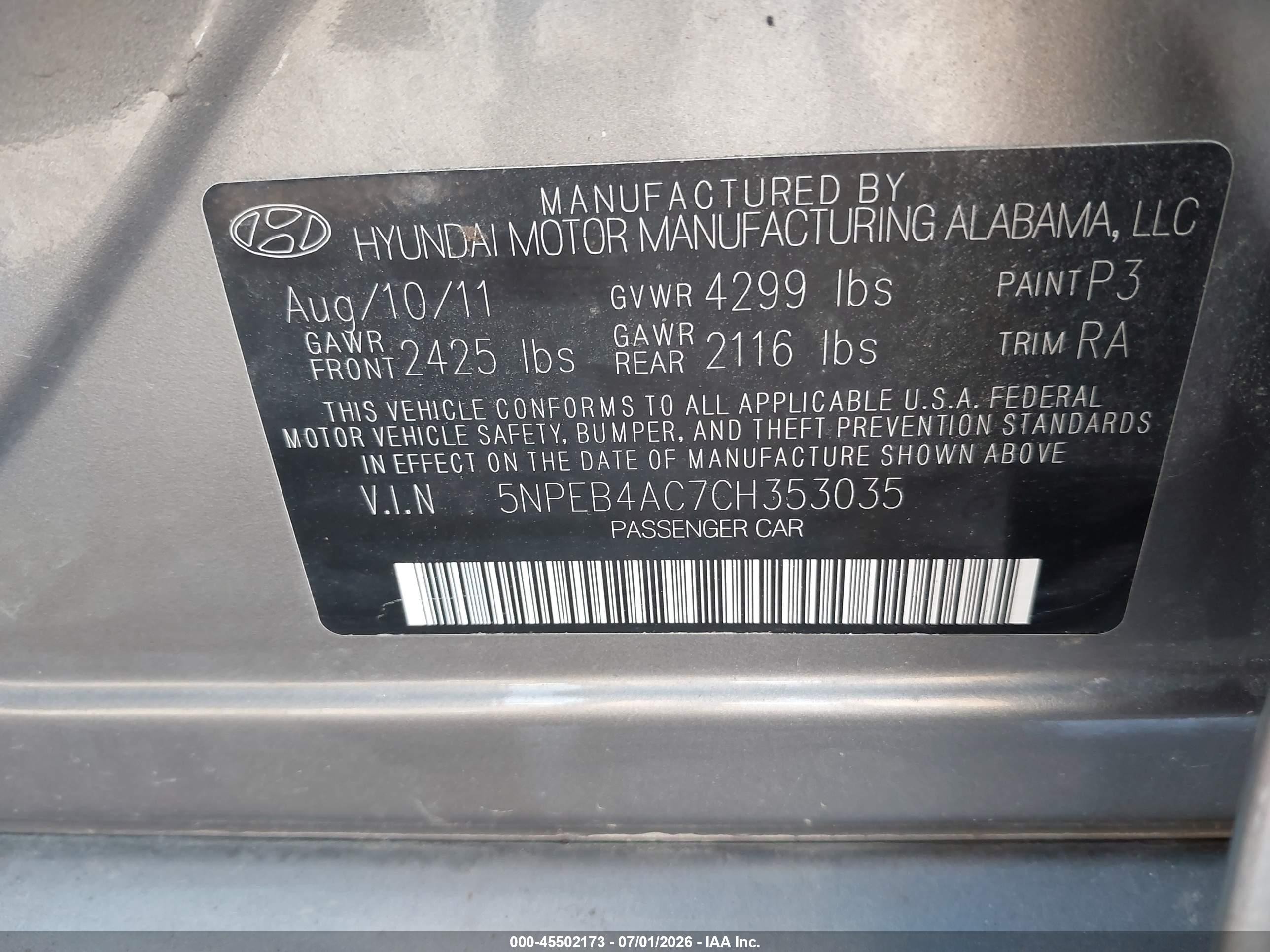 2012 Hyundai Sonata Gls Gray vin: 5NPEB4AC7CH353035