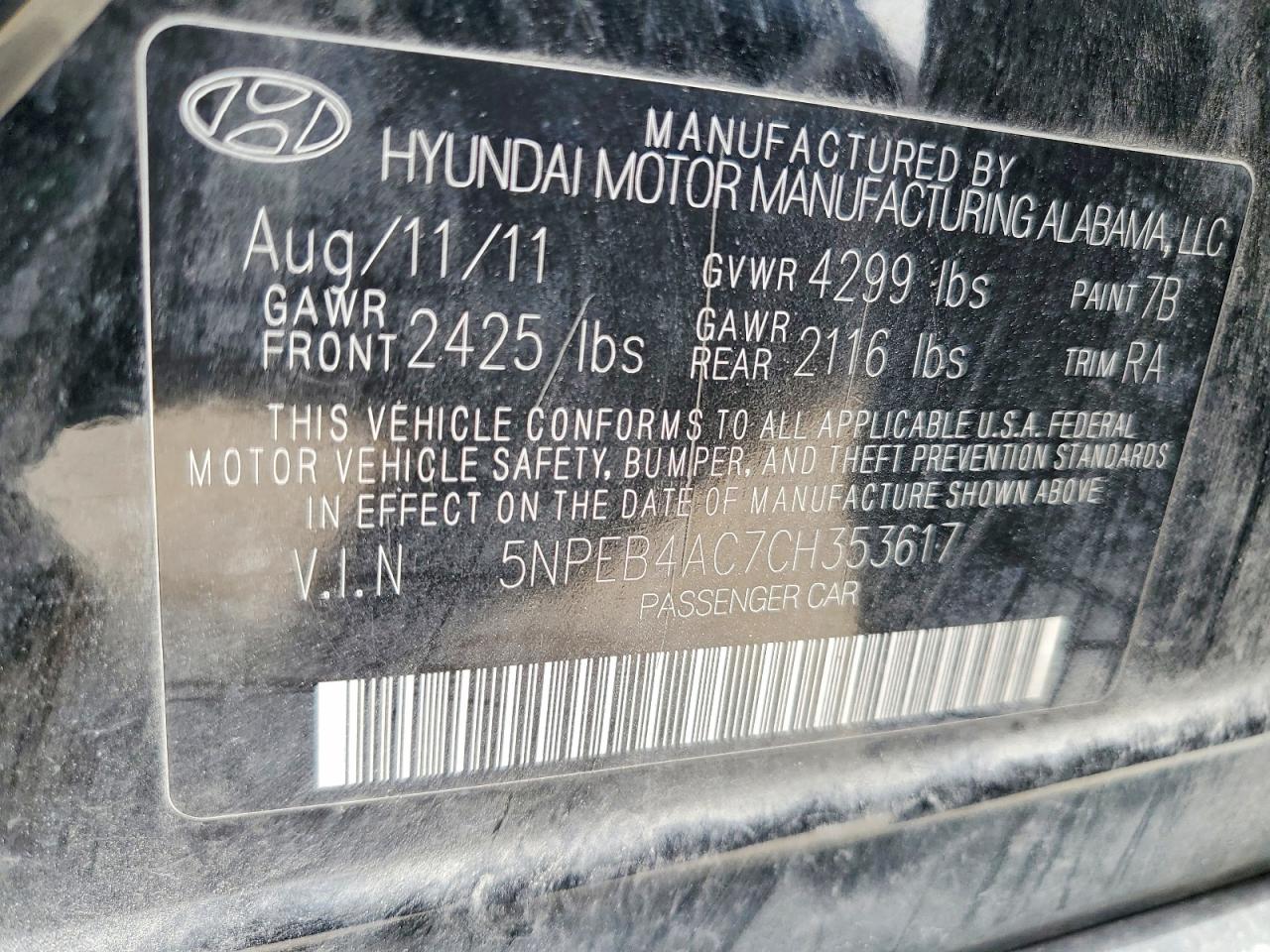 2012 Hyundai Sonata Gls Black vin: 5NPEB4AC7CH353617