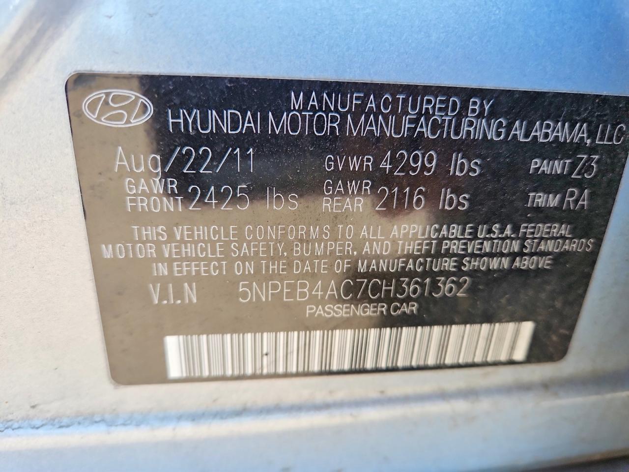 2012 Hyundai Sonata Gls Blue vin: 5NPEB4AC7CH361362