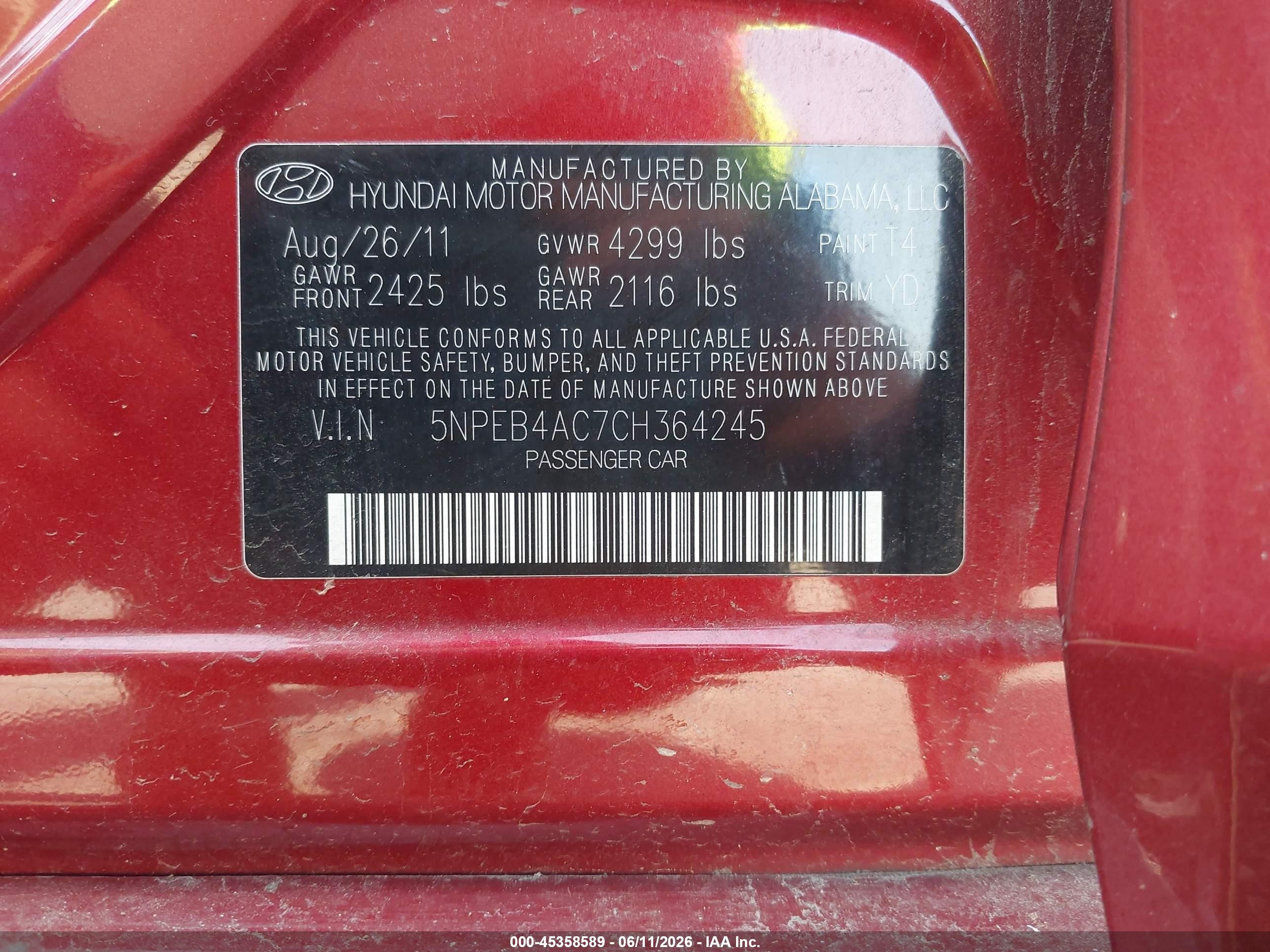 2012 Hyundai Sonata Gls Red vin: 5NPEB4AC7CH364245