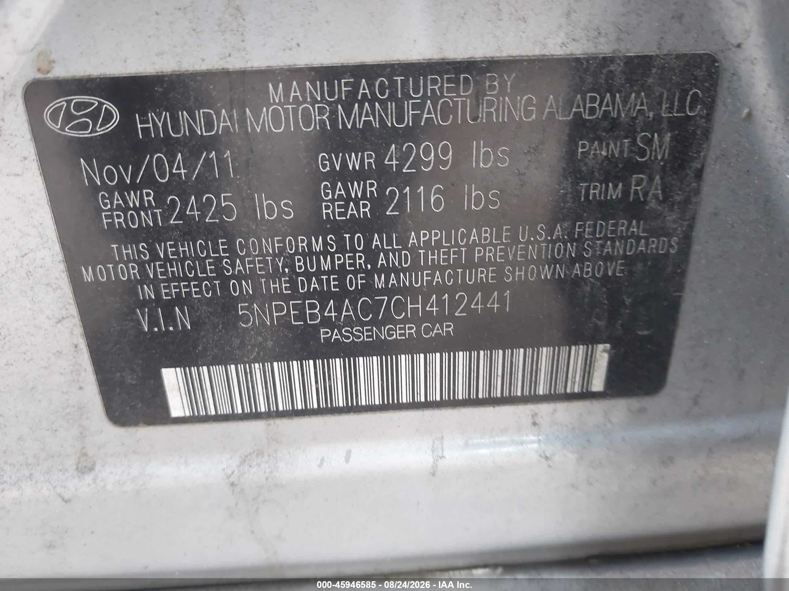 2012 Hyundai Sonata Gls Silver vin: 5NPEB4AC7CH412441