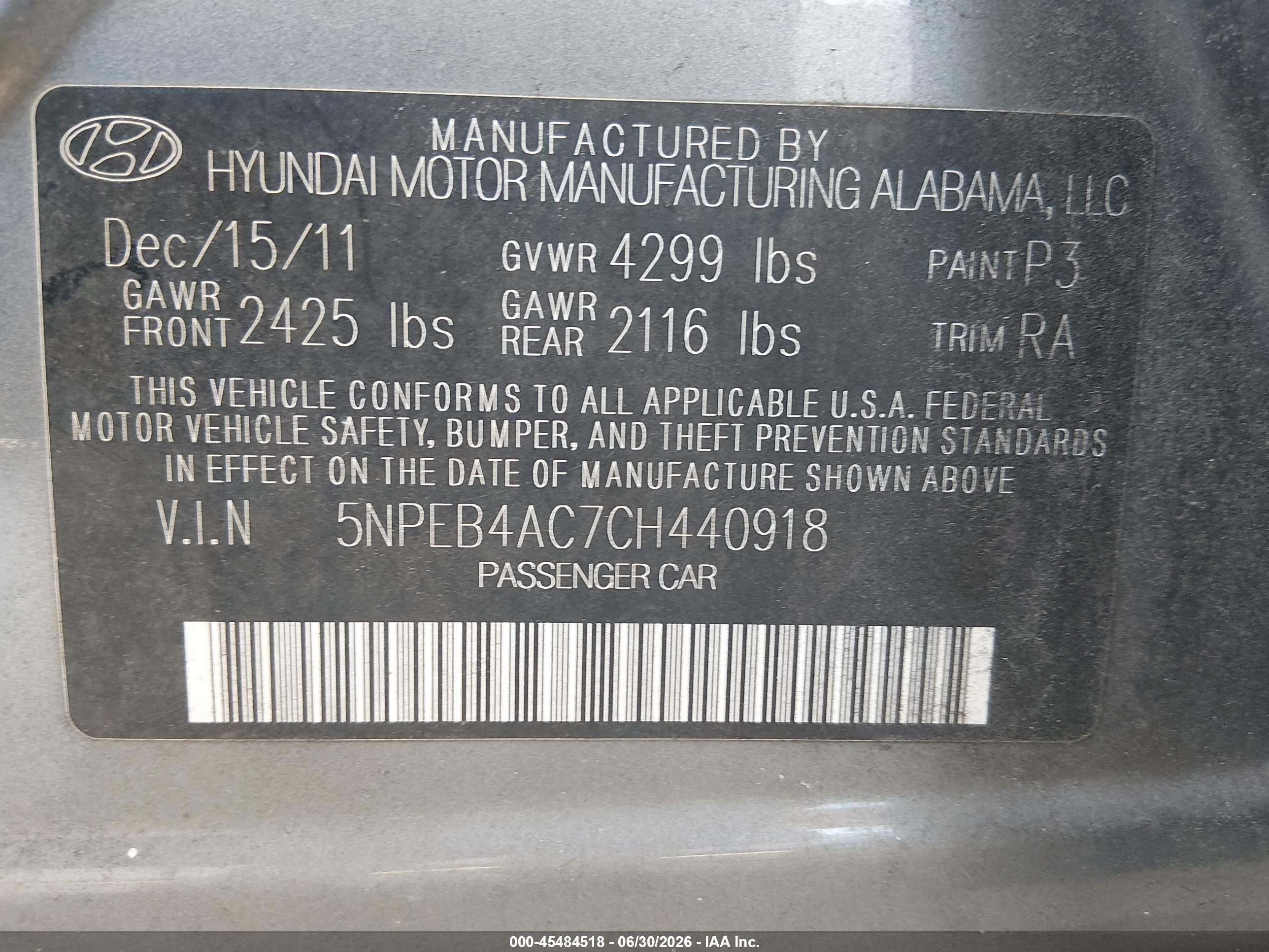 2012 Hyundai Sonata Gls Gray vin: 5NPEB4AC7CH440918