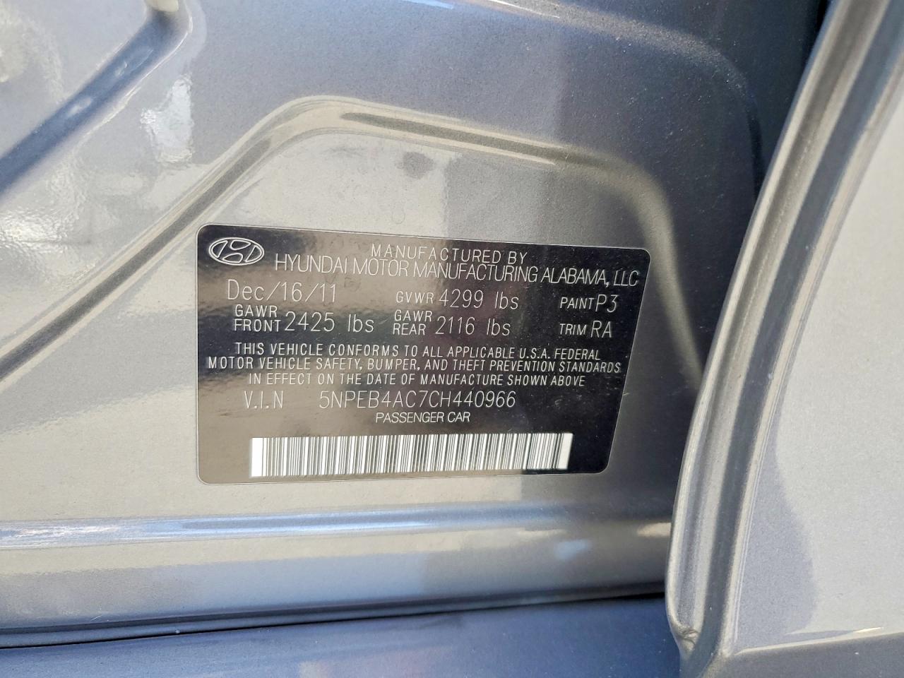 2012 Hyundai Sonata Gls Gray vin: 5NPEB4AC7CH440966