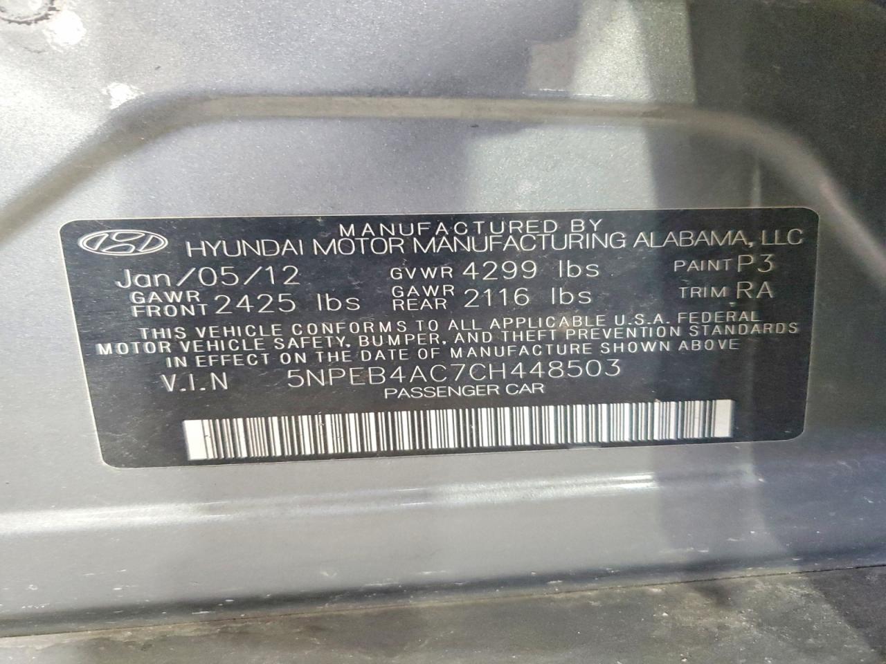 2012 Hyundai Sonata Gls Gray vin: 5NPEB4AC7CH448503