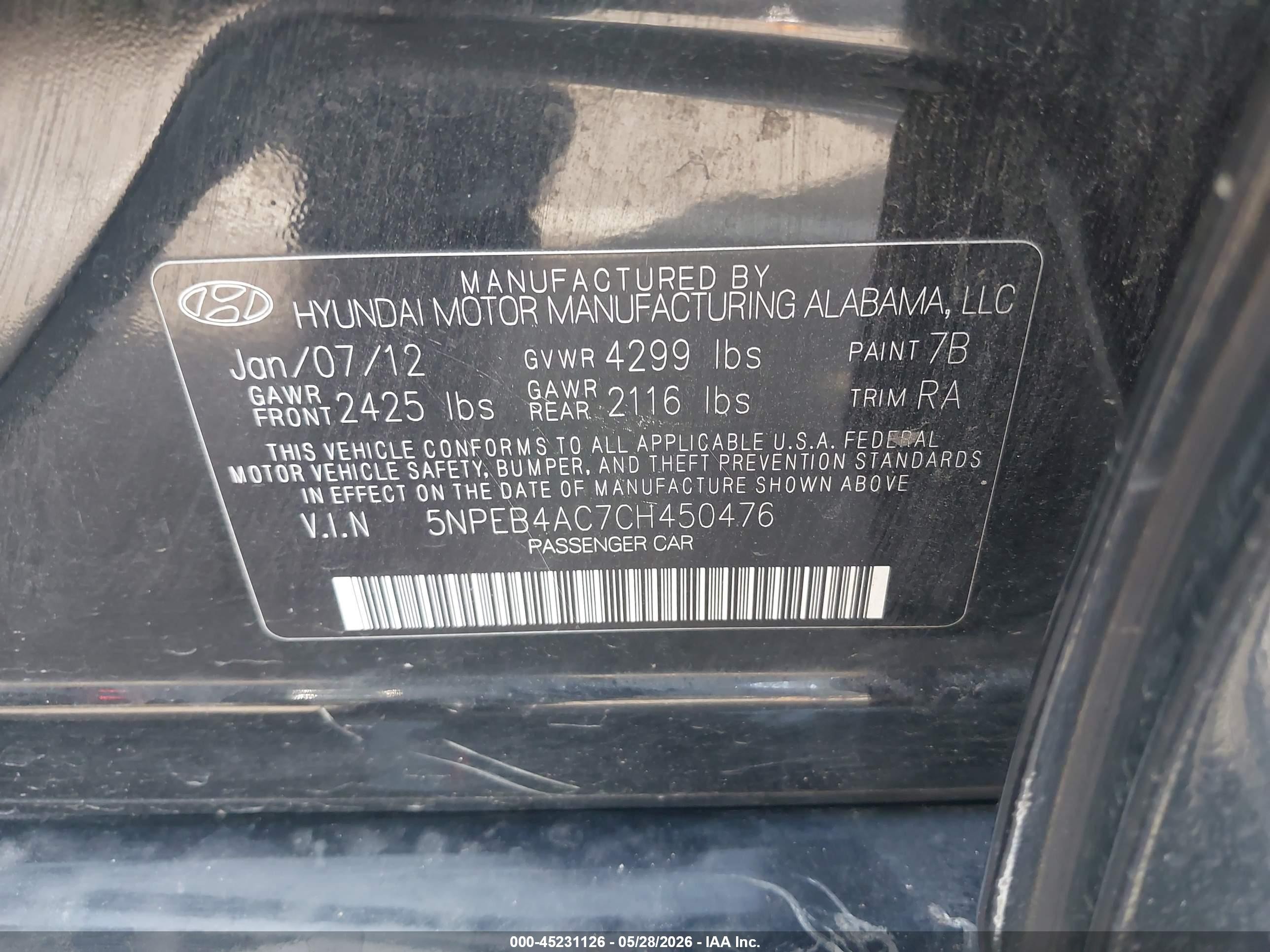 2012 Hyundai Sonata Gls Черный vin: 5NPEB4AC7CH450476