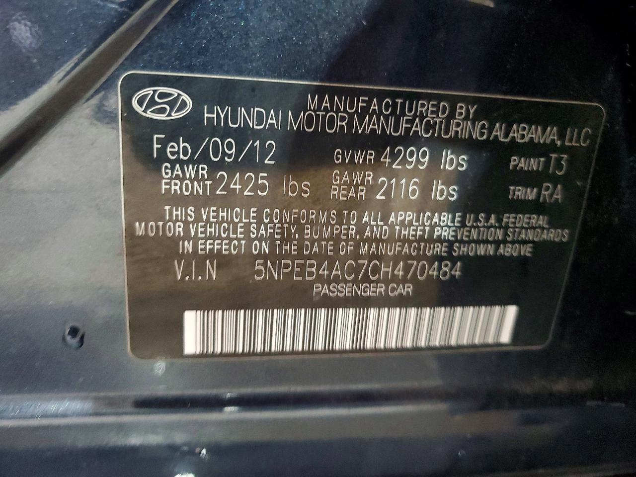 2012 Hyundai Sonata Gls Blue vin: 5NPEB4AC7CH470484
