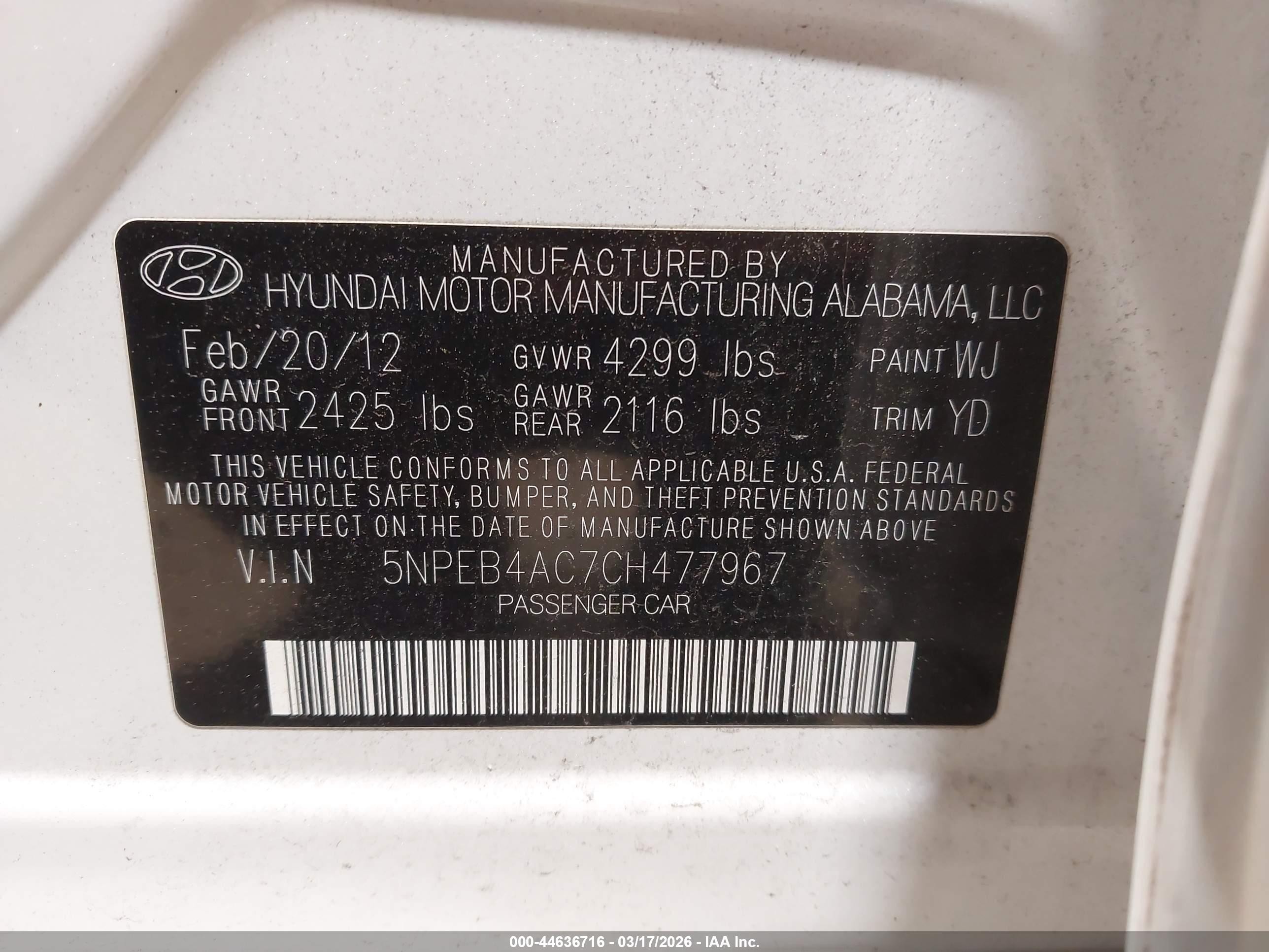 2012 Hyundai Sonata Gls Белый vin: 5NPEB4AC7CH477967