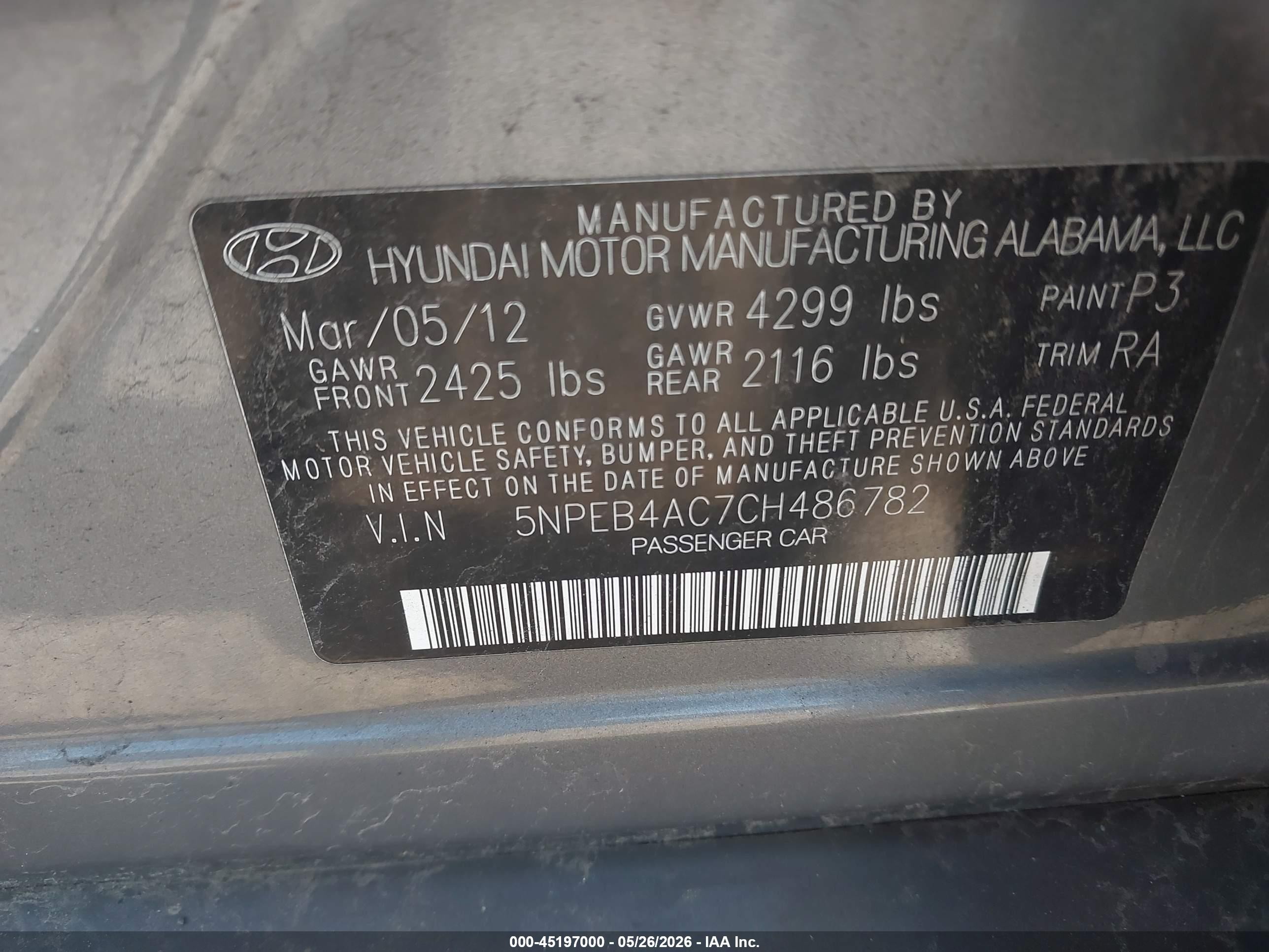 2012 Hyundai Sonata Gls Gray vin: 5NPEB4AC7CH486782