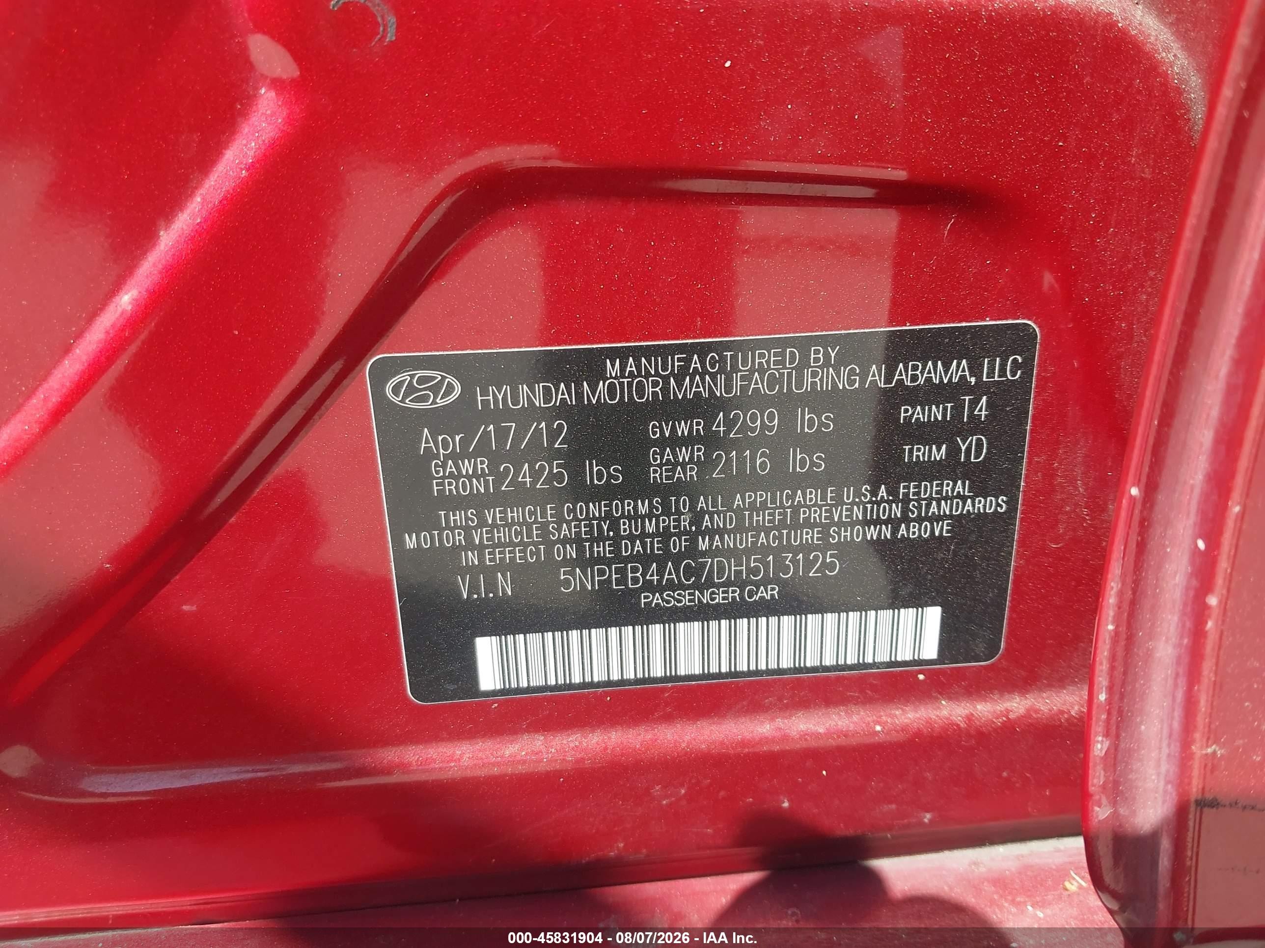 2013 Hyundai Sonata Gls Red vin: 5NPEB4AC7DH513125