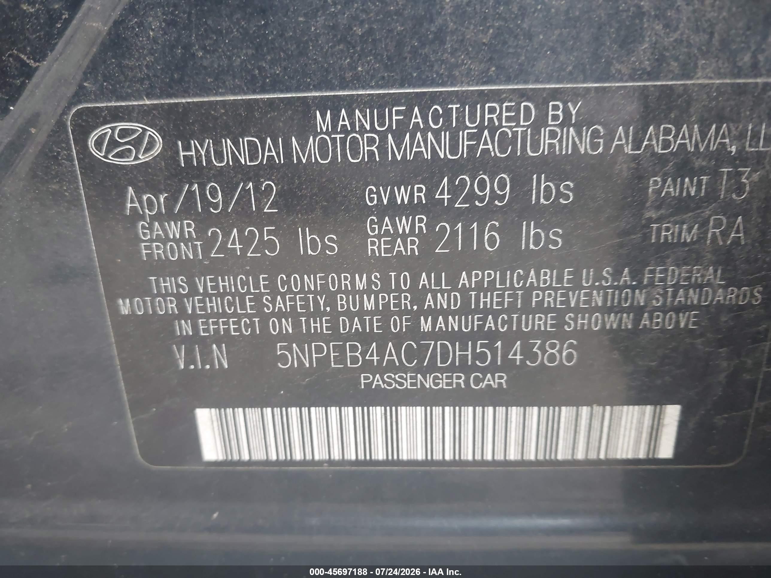 2013 Hyundai Sonata Gls Blue vin: 5NPEB4AC7DH514386