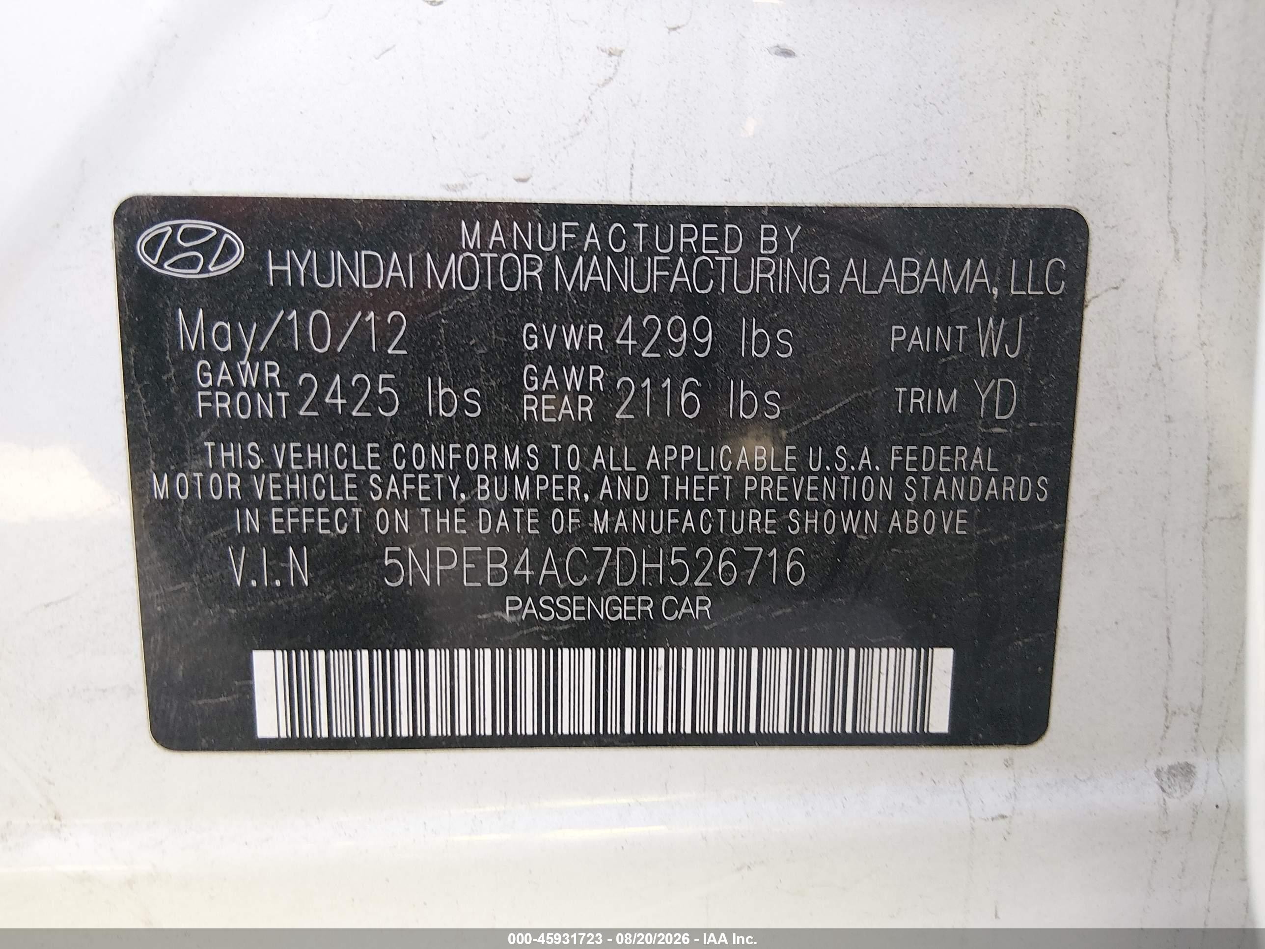 2013 Hyundai Sonata Gls White vin: 5NPEB4AC7DH526716