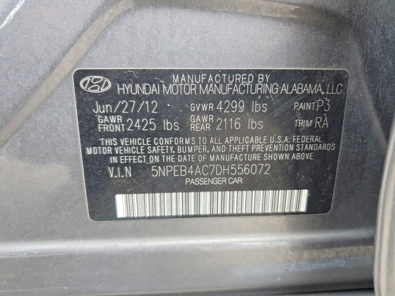 2013 Hyundai Sonata Gls Gray vin: 5NPEB4AC7DH556072