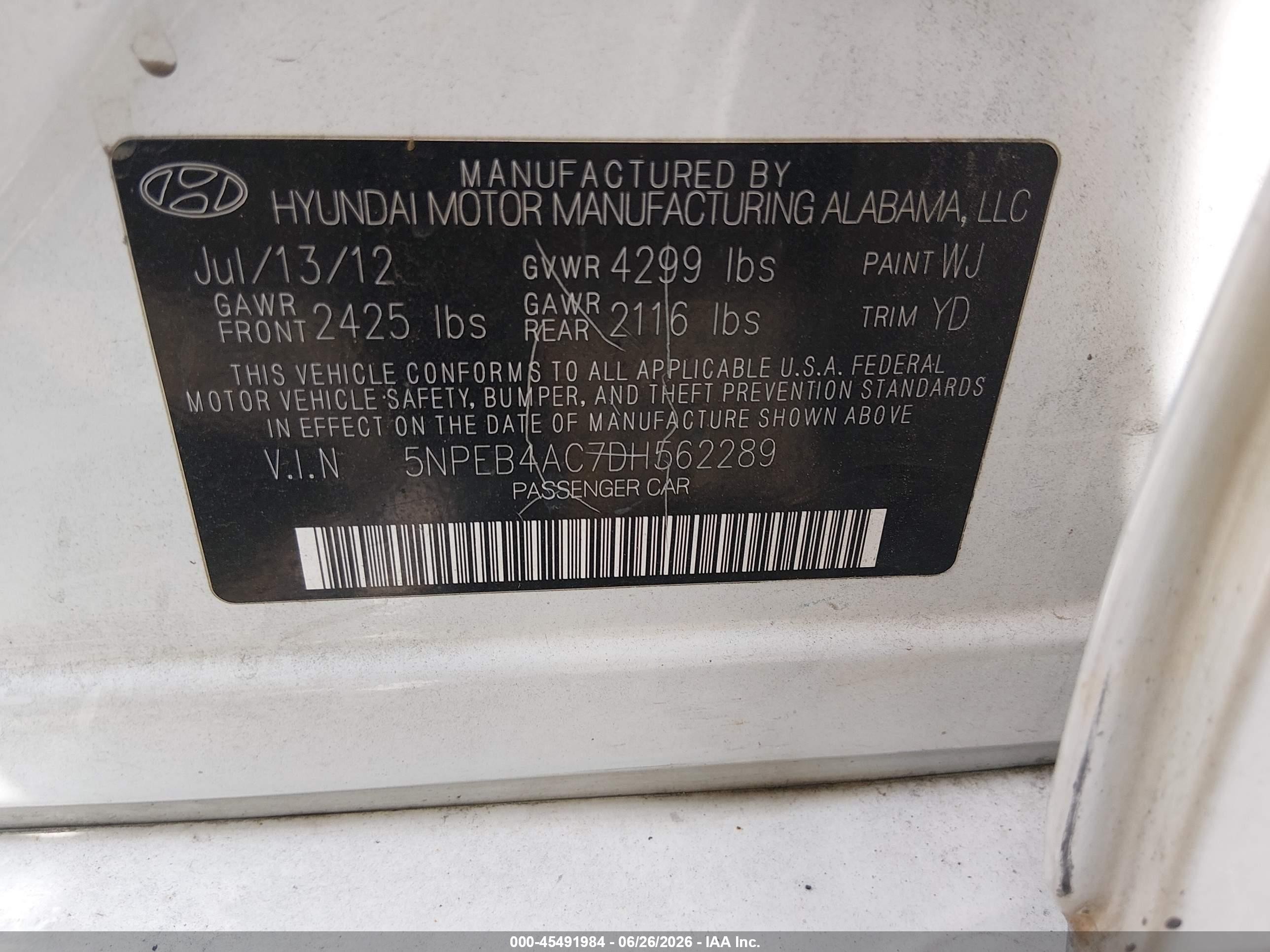 2013 Hyundai Sonata Gls White vin: 5NPEB4AC7DH562289