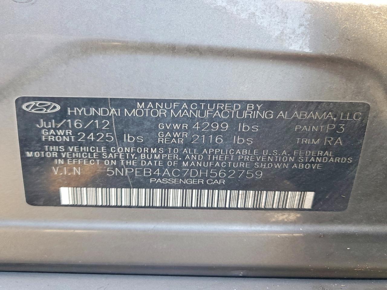 2013 Hyundai Sonata Gls Gray vin: 5NPEB4AC7DH562759