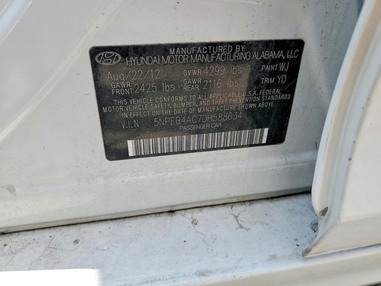 2013 Hyundai Sonata Gls White vin: 5NPEB4AC7DH588634