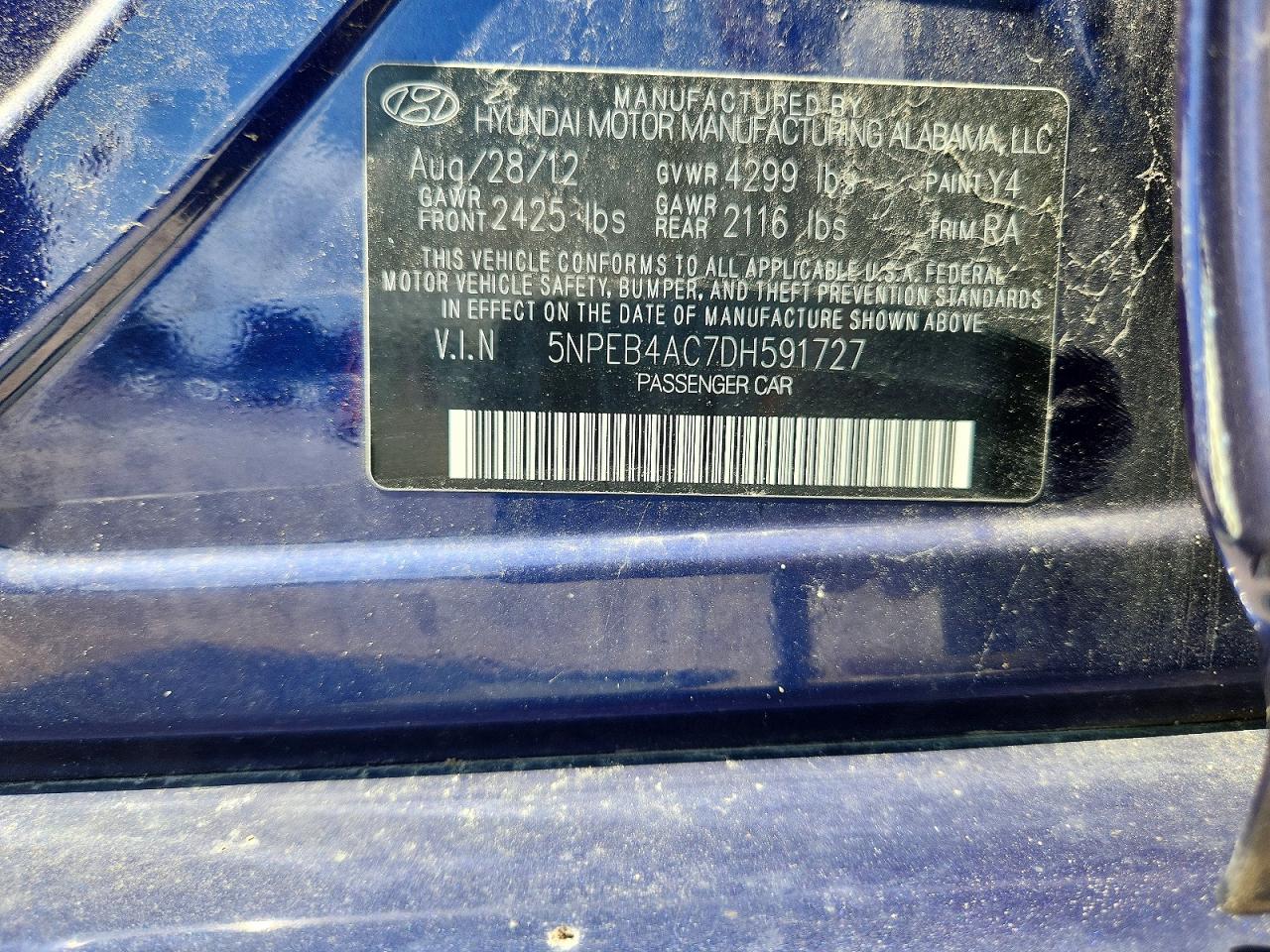 2013 Hyundai Sonata Gls Blue vin: 5NPEB4AC7DH591727