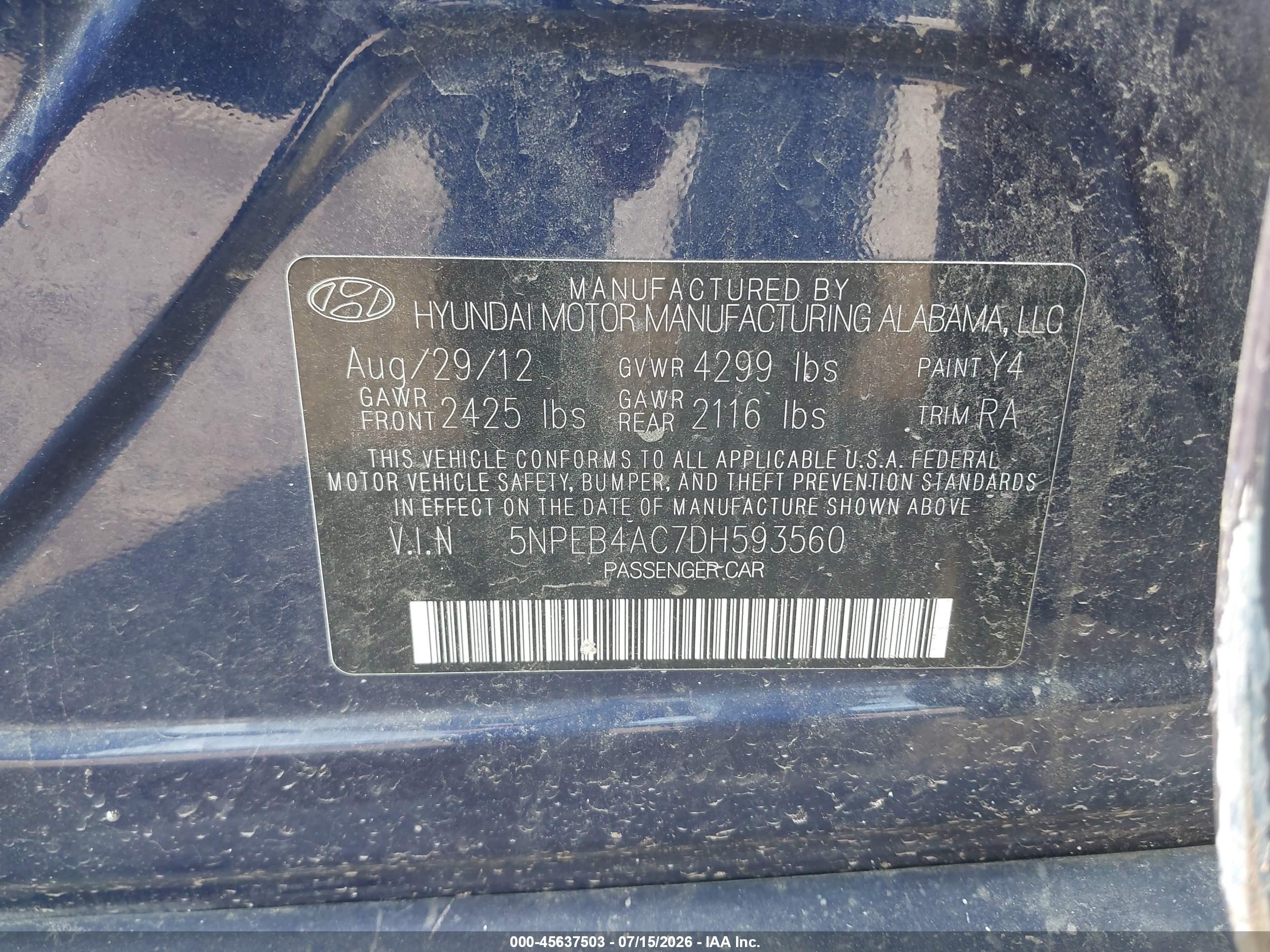 2013 Hyundai Sonata Gls Blue vin: 5NPEB4AC7DH593560