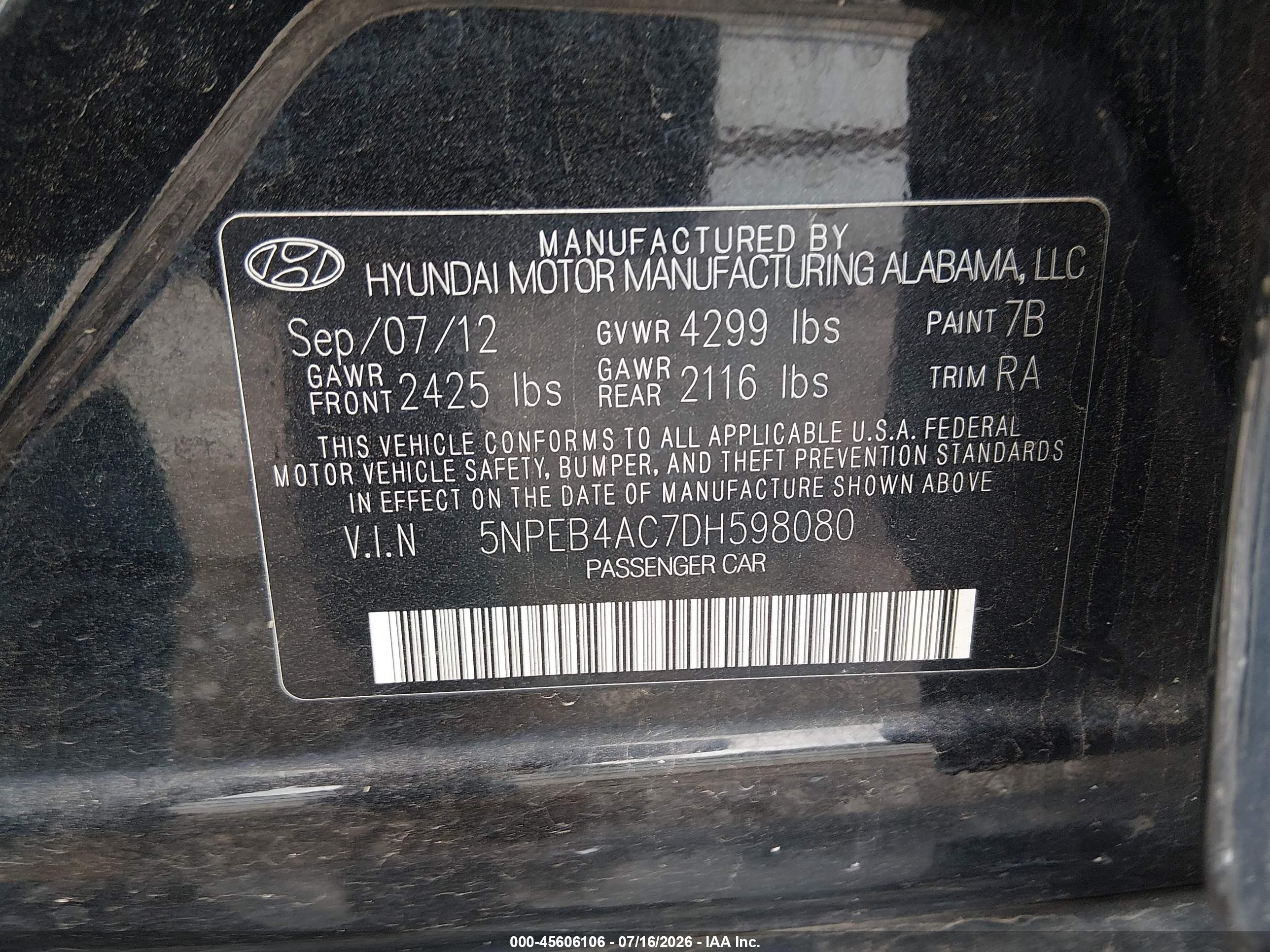 2013 Hyundai Sonata Gls Black vin: 5NPEB4AC7DH598080