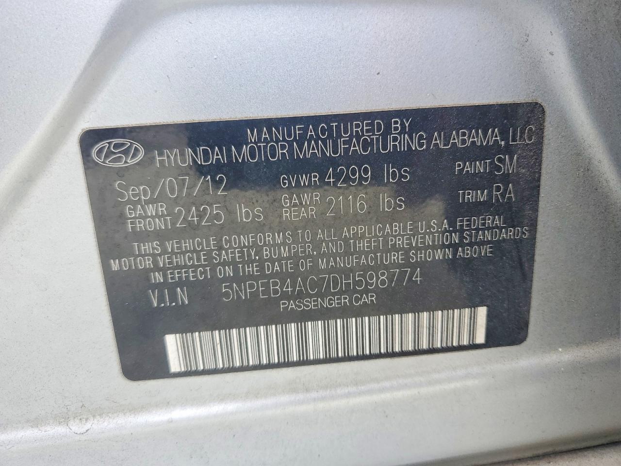 2013 Hyundai Sonata Gls Серебряный vin: 5NPEB4AC7DH598774