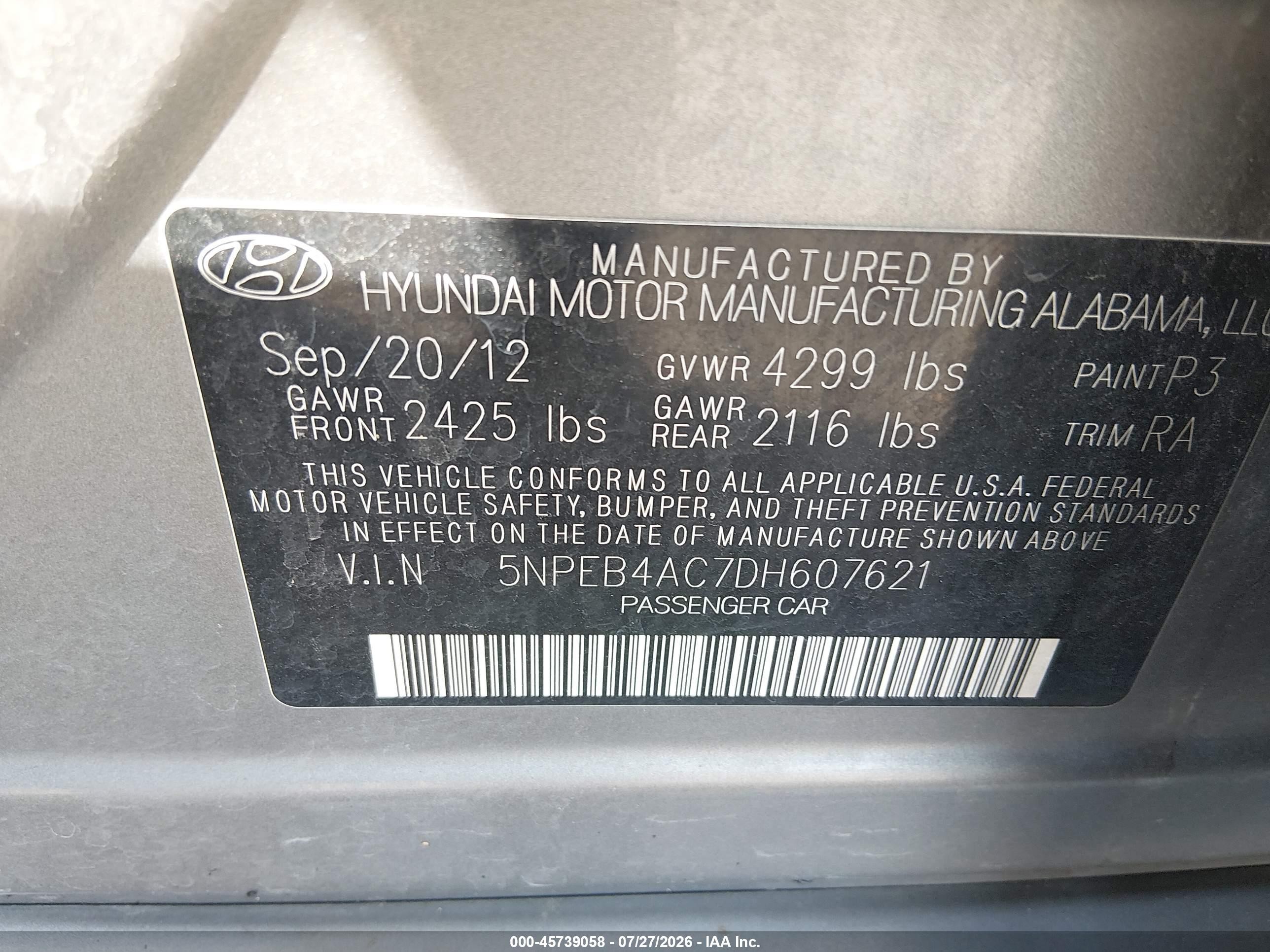 2013 Hyundai Sonata Gls Gray vin: 5NPEB4AC7DH607621
